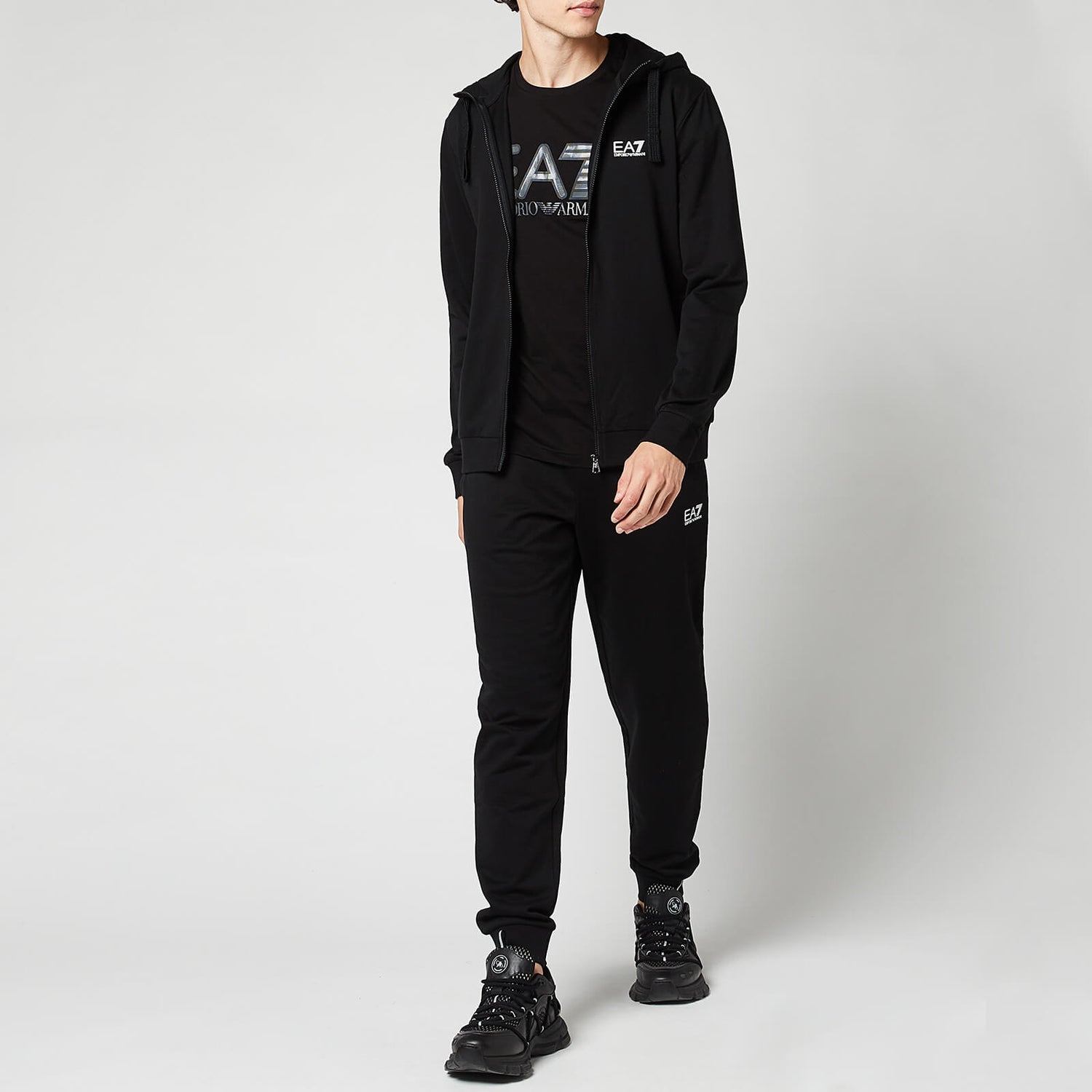 EA7 Men's Core Identity French Terry Hooded Tracksuit - Black - M