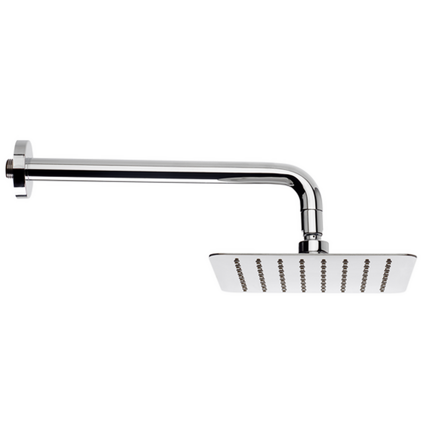 Piano 200mm Square Shower Head with long round Wall Arm