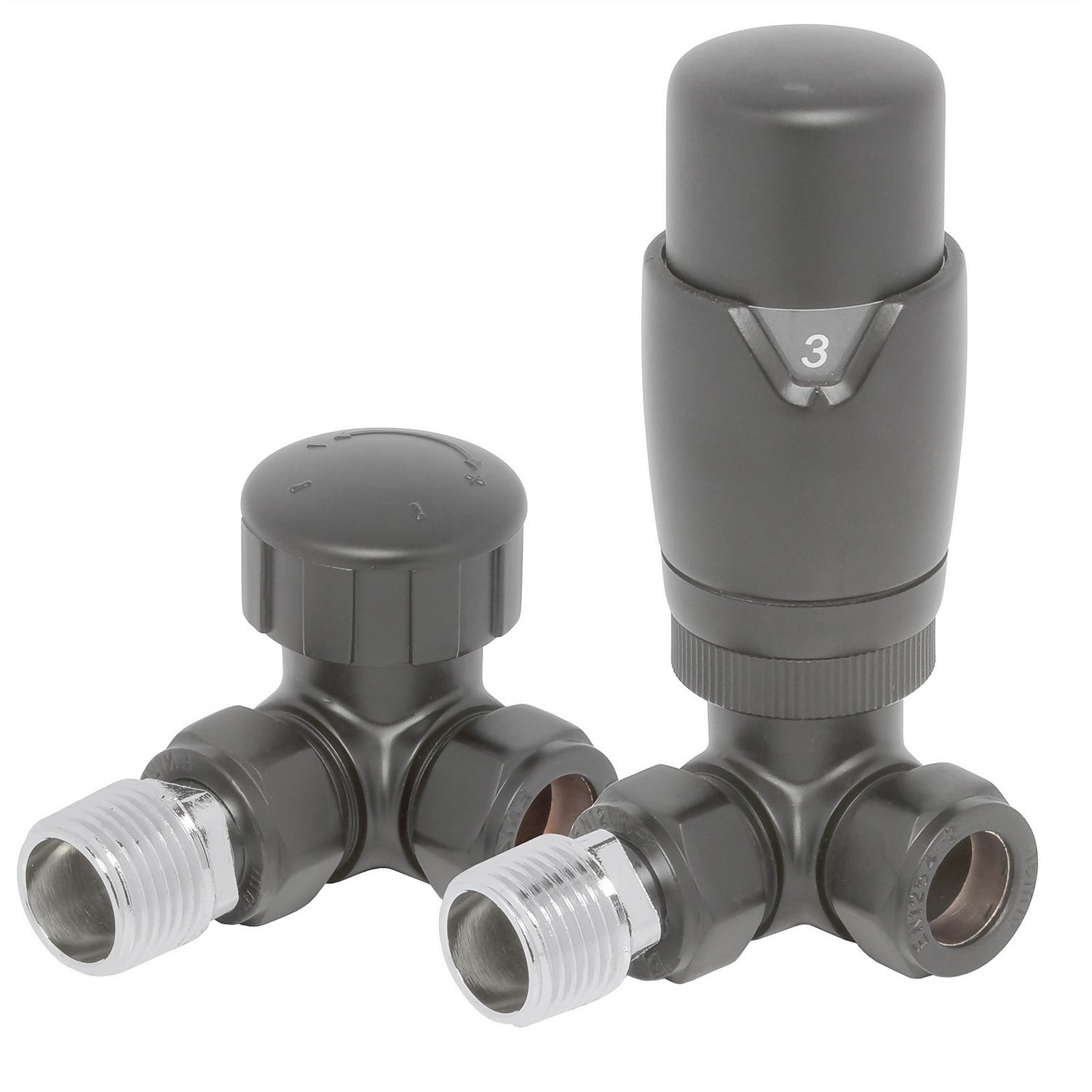 Corner Radiator Valve & Lockshield Set Thermostatic Anthracite