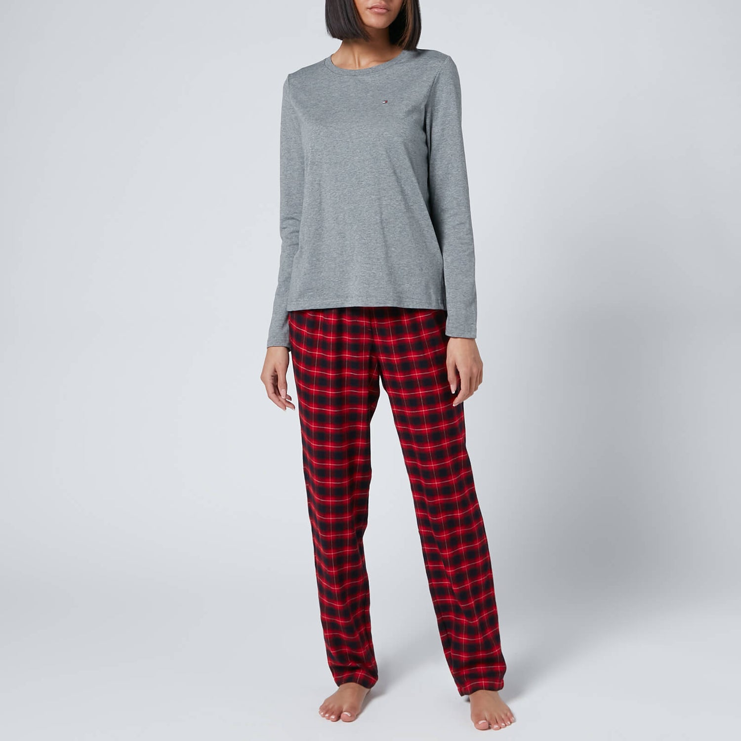Tommy Hilfiger Women's Long Sleeve Flannel Pant Holiday Set - Grey HT/Ombre Plaid - XS