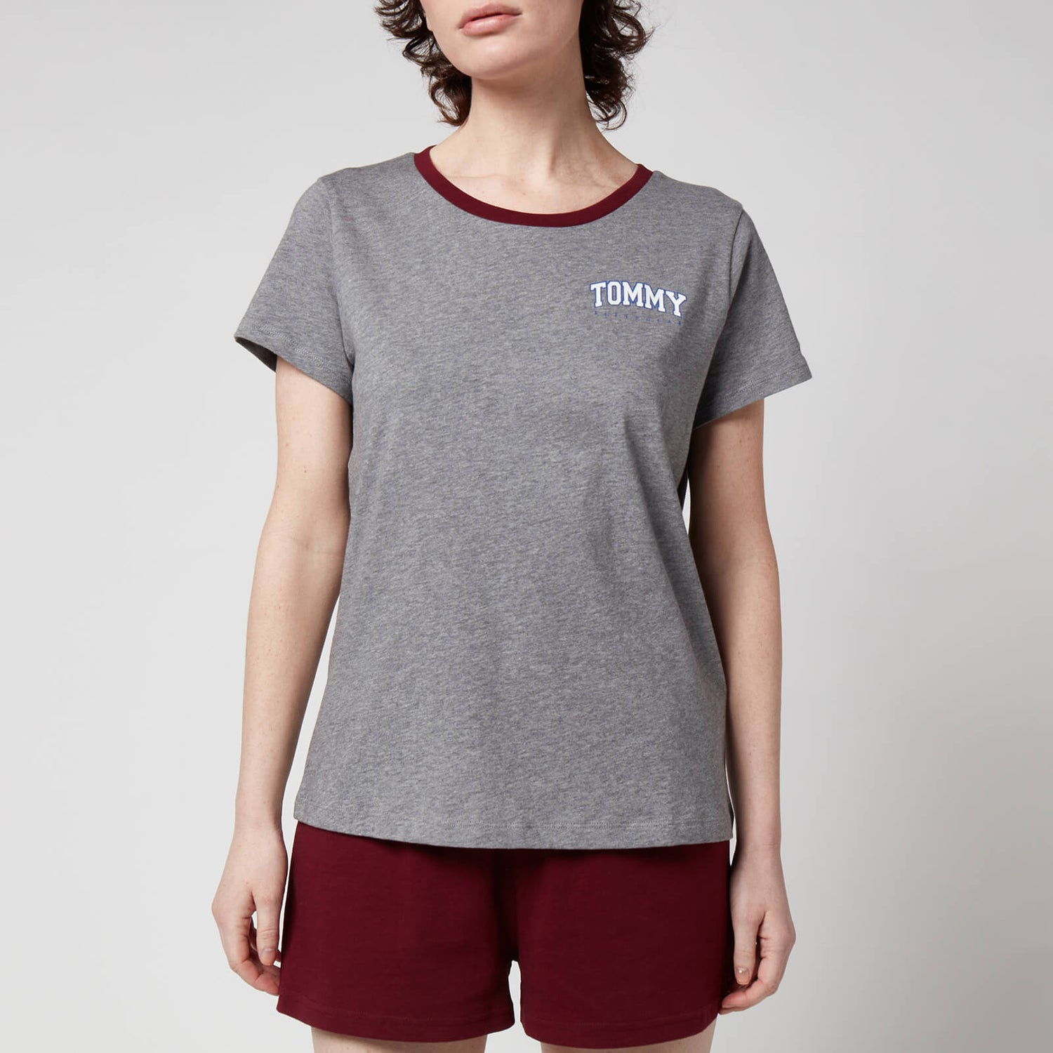 Tommy Hilfiger Women's Sustainable T-Shirt And Shorts Set - Medium Grey HT/Deep Rouge - XS