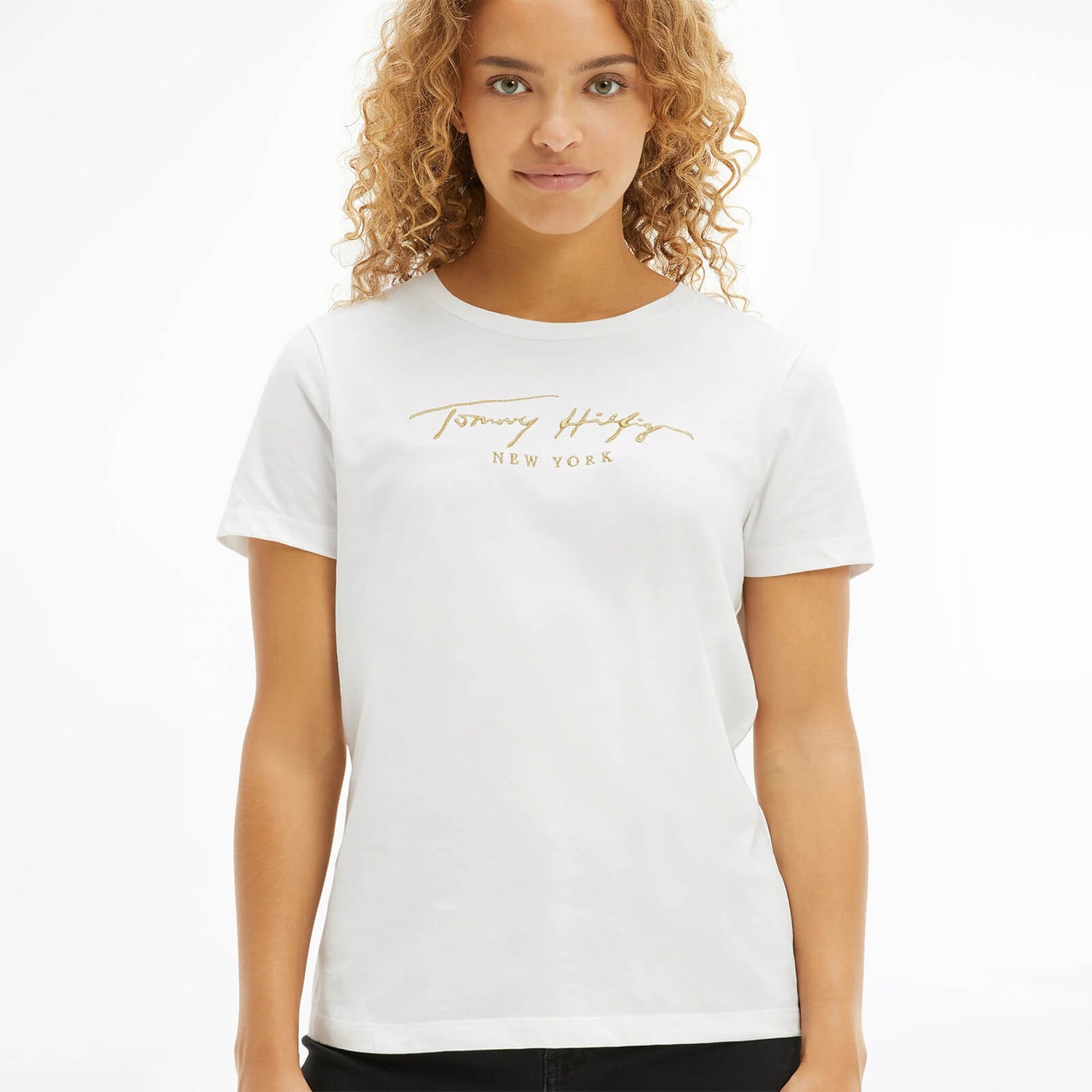 Tommy Hilfiger Women's Organic Cotton Regular Embellished T-Shirt - Ecru
