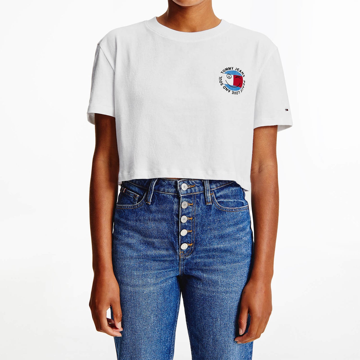 Tommy Jeans Women's Tjw Super Crop Peace Smiley T-Shirt - White - M