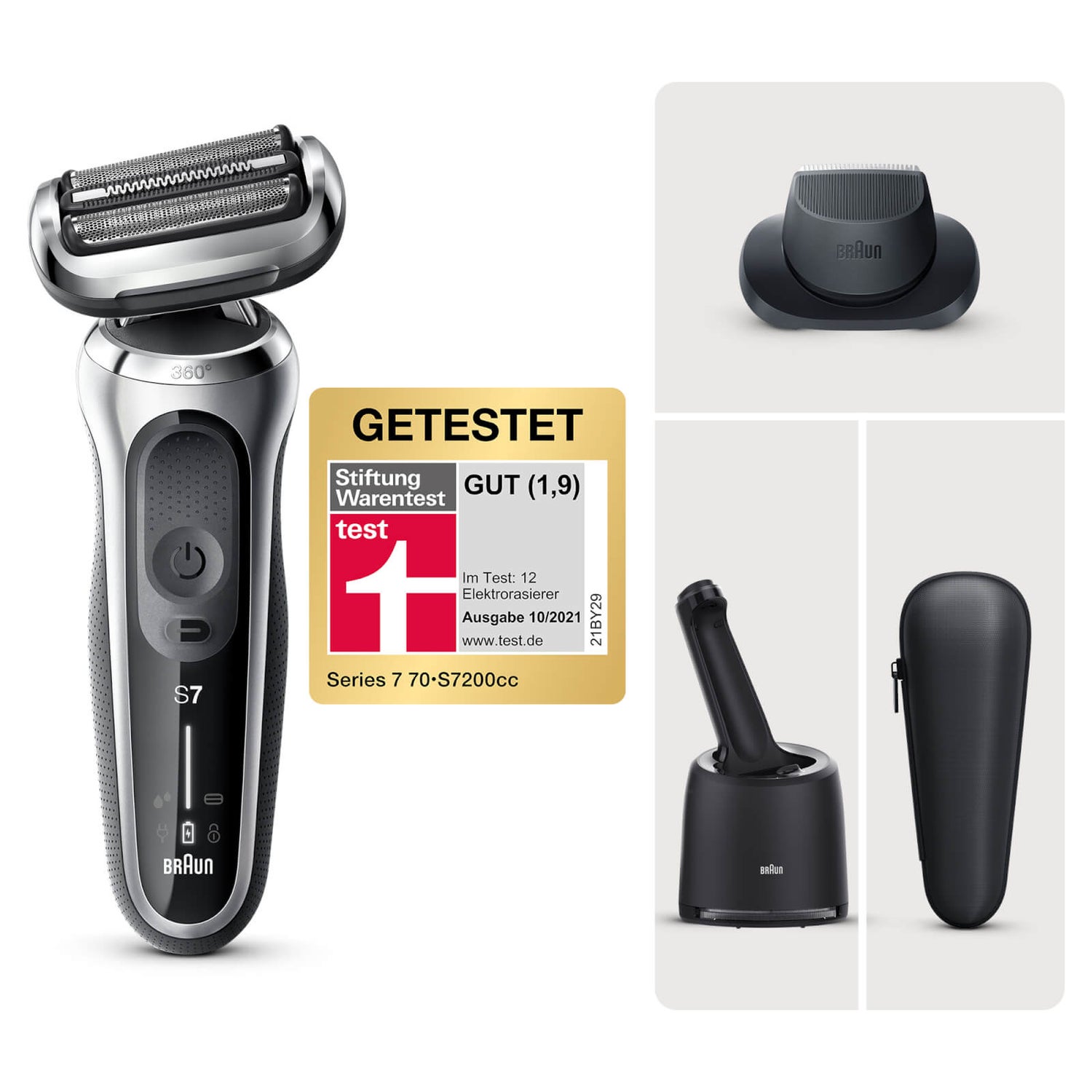 Braun Series 7 Rasierer, schwarz/silber, mit Reinigungsstation SmartCare Center und Präzisionstrimmer