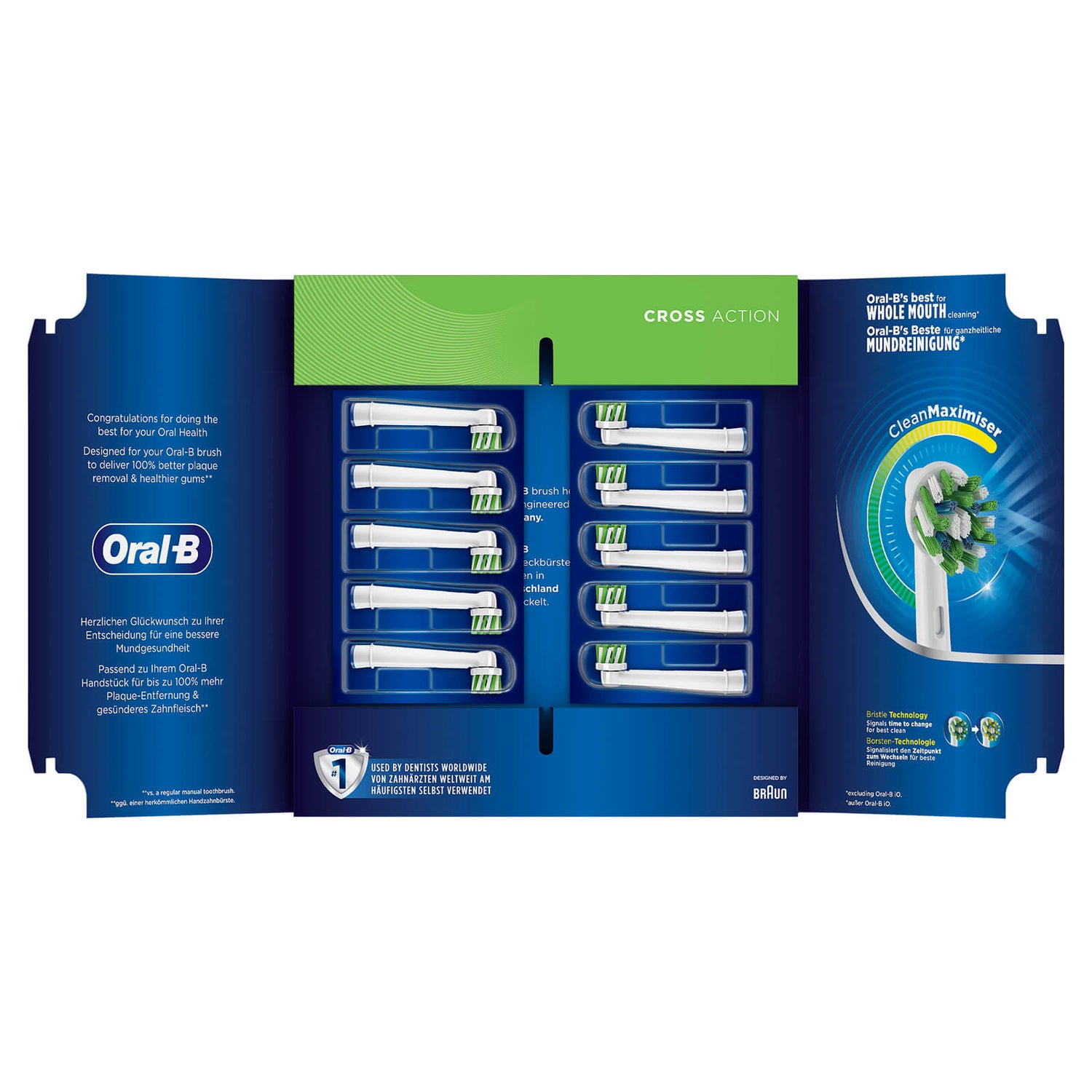 Oral-B CrossAction Toothbrush Head with CleanMaximiser Technology, Pack of 10, Mailbox Sized Pack