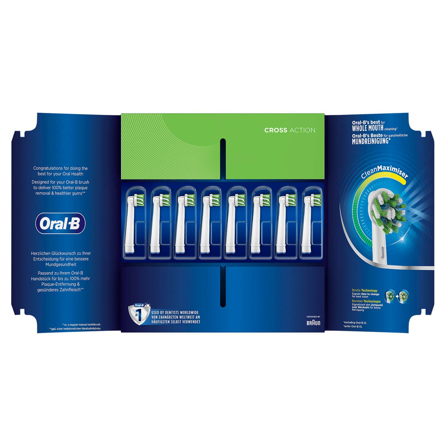 Oral-B CrossAction Toothbrush Head with CleanMaximiser Technology, Pack of 8, Mailbox Sized Pack