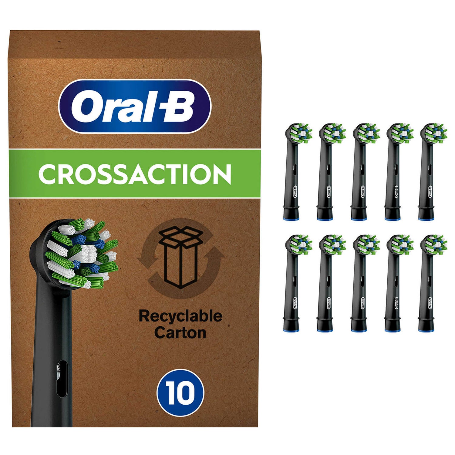 Oral-B CrossAction Toothbrush Head Black, CleanMaximiser Technology, 10 Counts, Mailbox Sized Pack