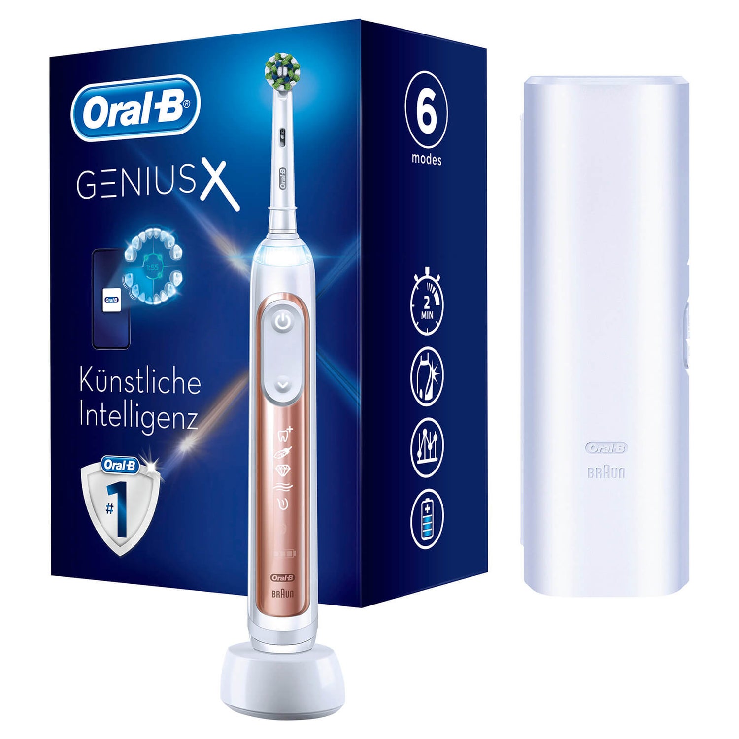 Oral-B Genius X Elektrische Zahnbürste, Reiseetui, rosegold