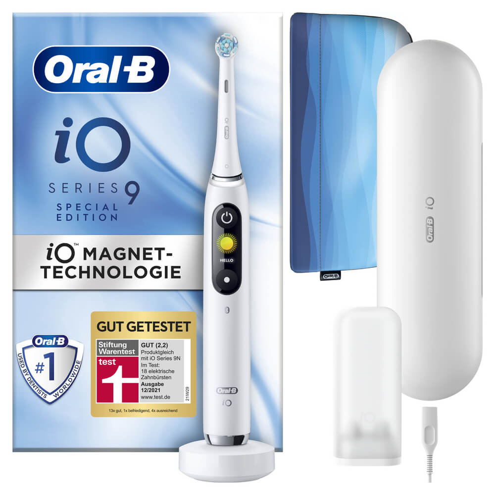 Oral-B iO 9 Special Edition Elektrische Zahnbürste, Lade-Reiseetui, white alabaster