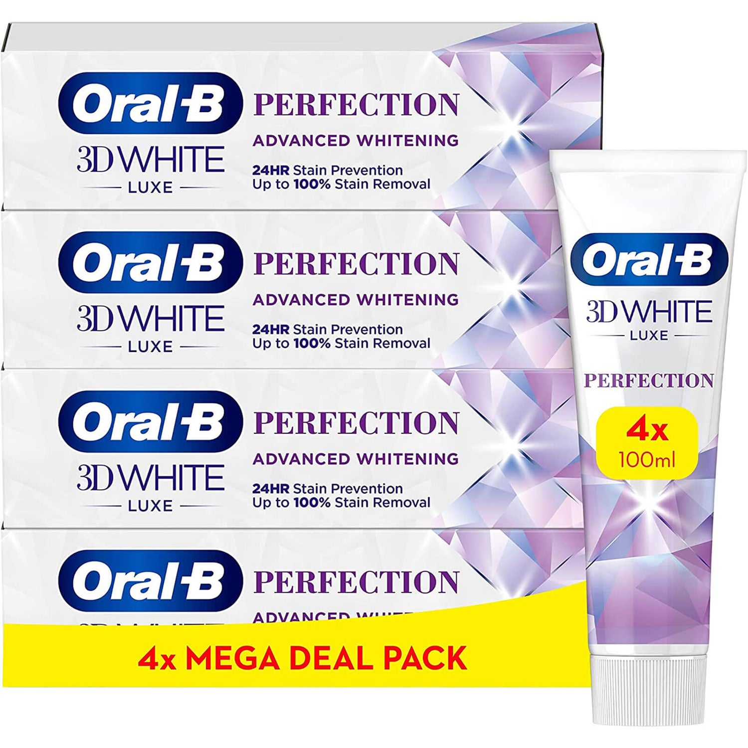 Oral-B 3DWhite Luxe Perfection Toothpaste 4x100ml, Shipped In Recycled Carton