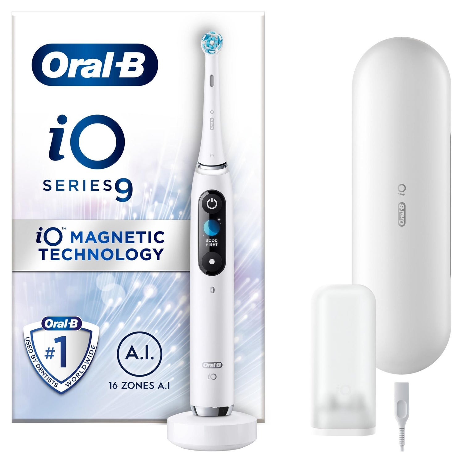 Oral B iO9 White Alabaster Electric Toothbrush with Charging Travel Case