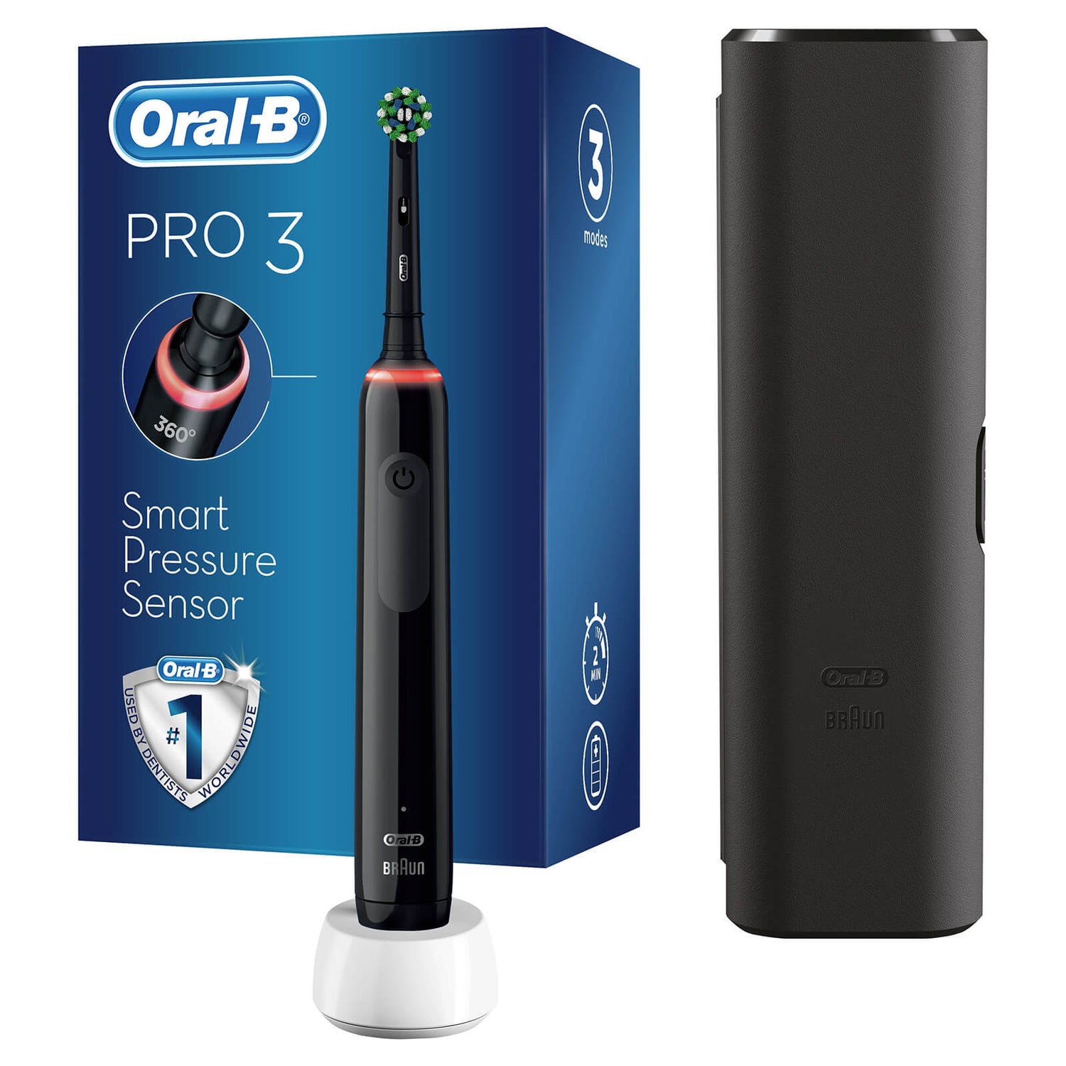Oral-B Pro 3500 Cross Action Black Electric Toothbrush with Travel Case