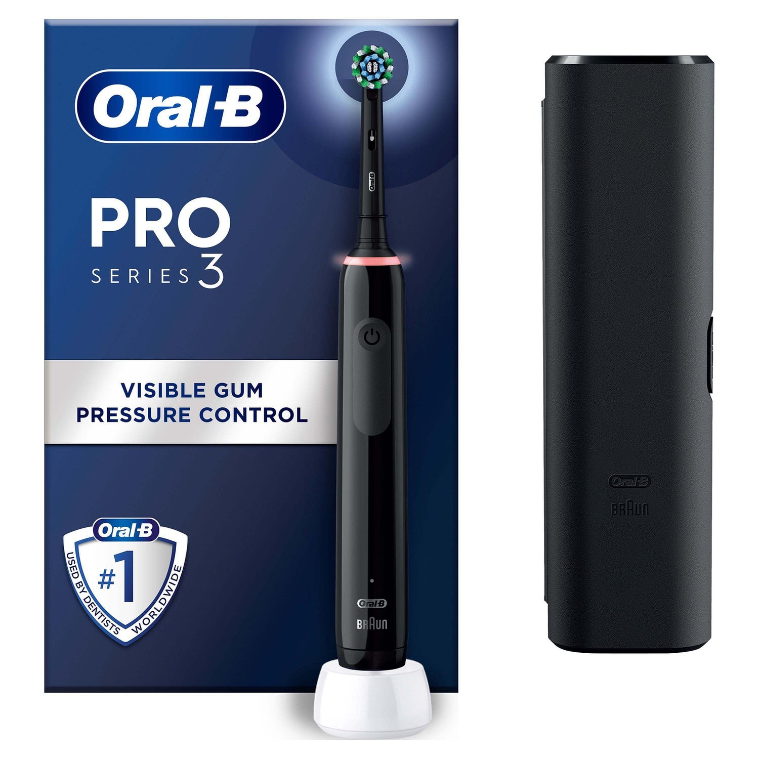 Oral B Pro 3500 Cross Action Black Electric Toothbrush with Travel Case