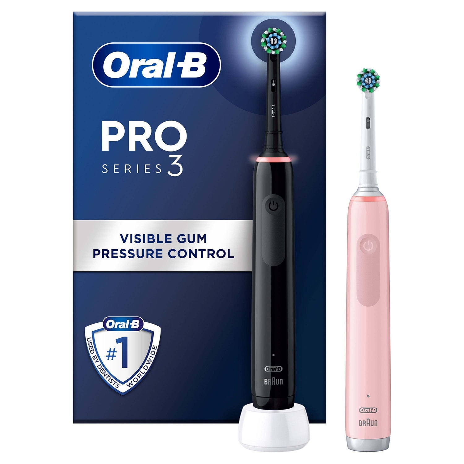 Oral B Pro 3900 Duo Pack of Two Electric Toothbrushes, Black & Pink