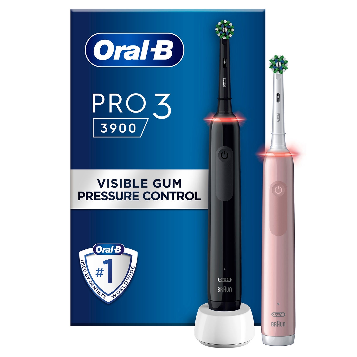 Oral B Pro 3900 Duo Pack of Two Electric Toothbrushes, Black & Pink