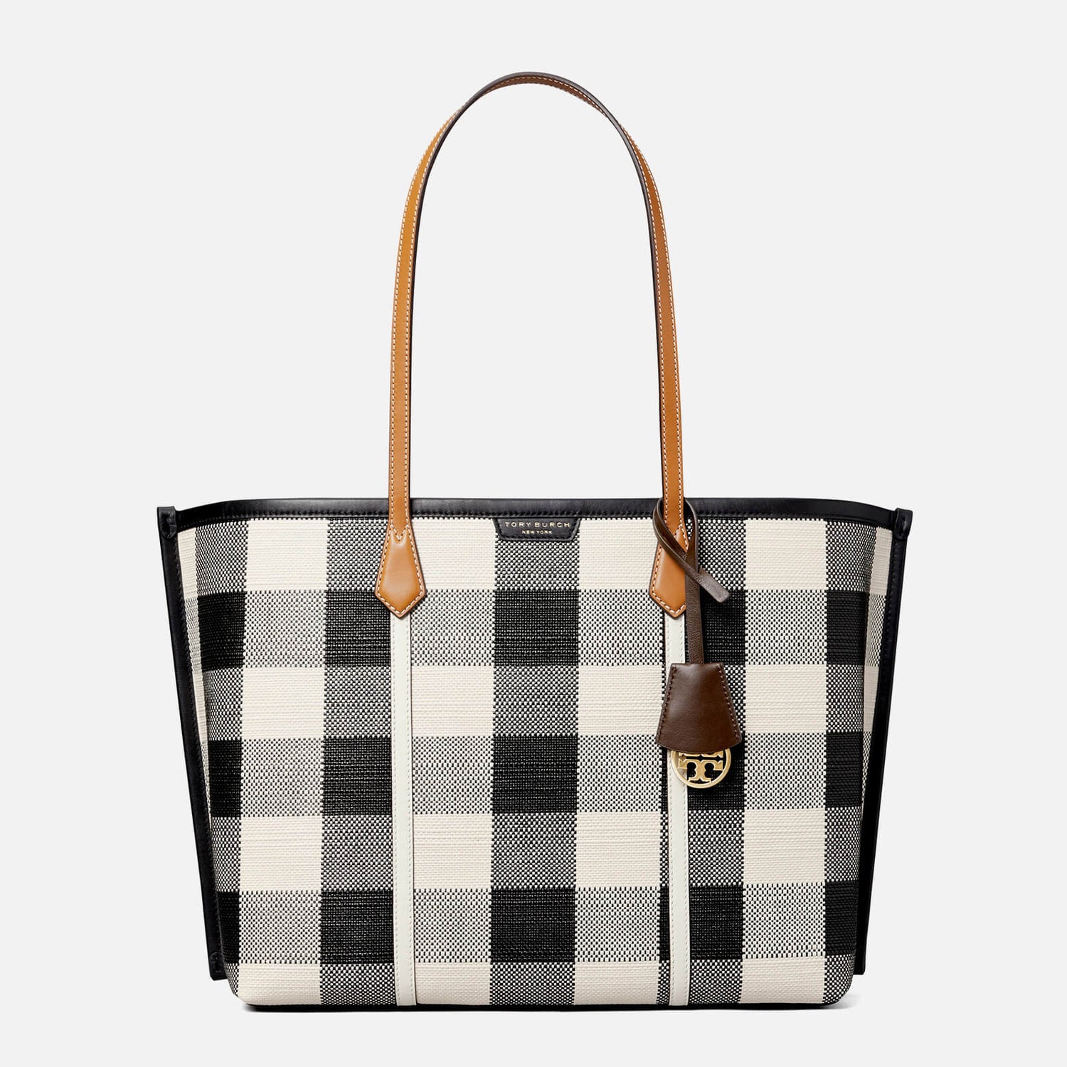 Tory Burch Women's Perry Gingham Compartment Tote Bag - Black/Ivory