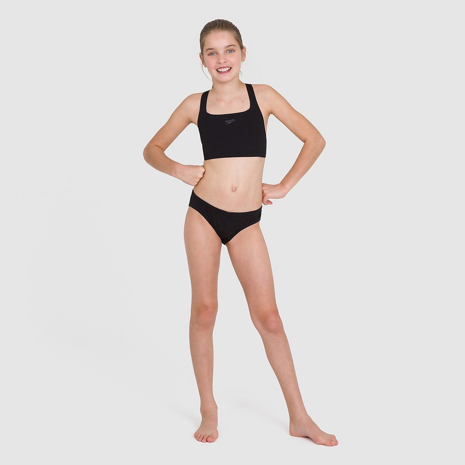 Medalist 2 Piece Speedo Junior Girls' Swimsuit Black Essential Endurance 