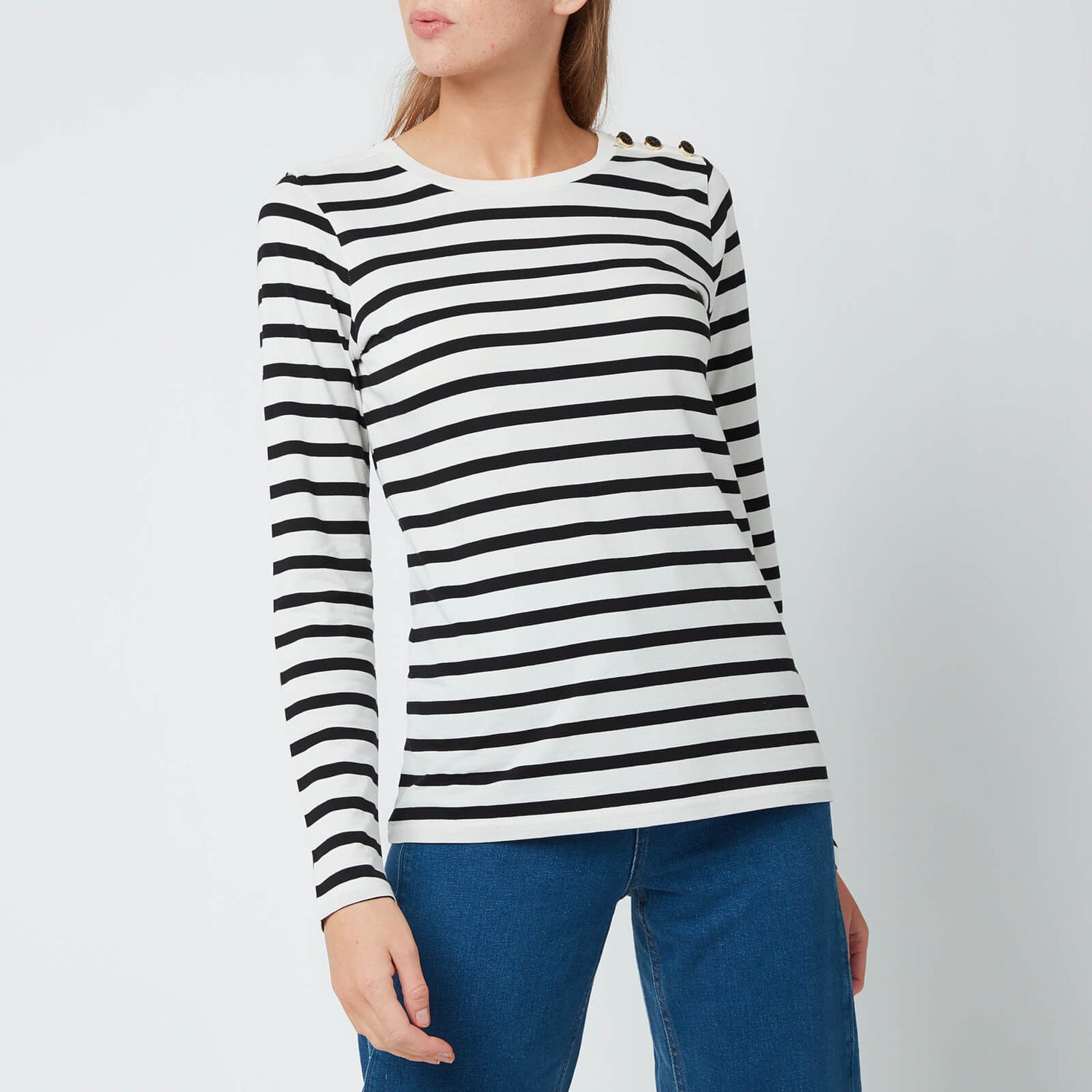 Kate Spade New York Women's Striped Button Shoulder T-Shirt - Cream - XS