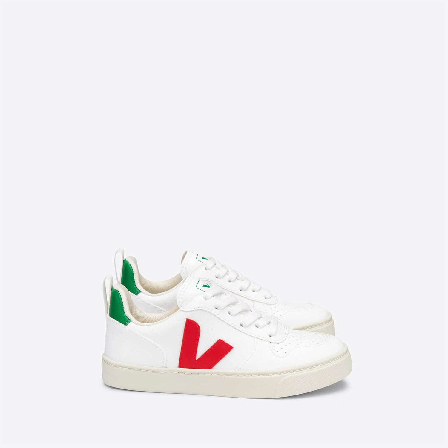 Veja Kids' V-10 Lace Trainers - White Pekin Emeraude