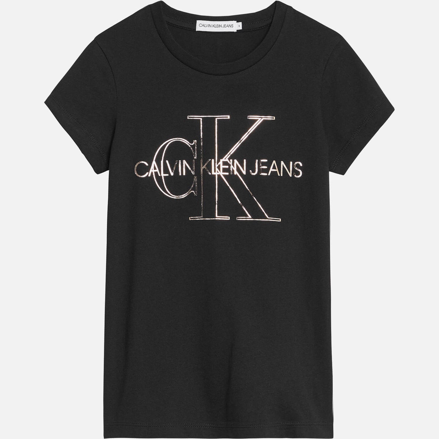 Calvin Klein Girls' Monogram Outline Slim T-Shirt - Ck Black - 8 Years