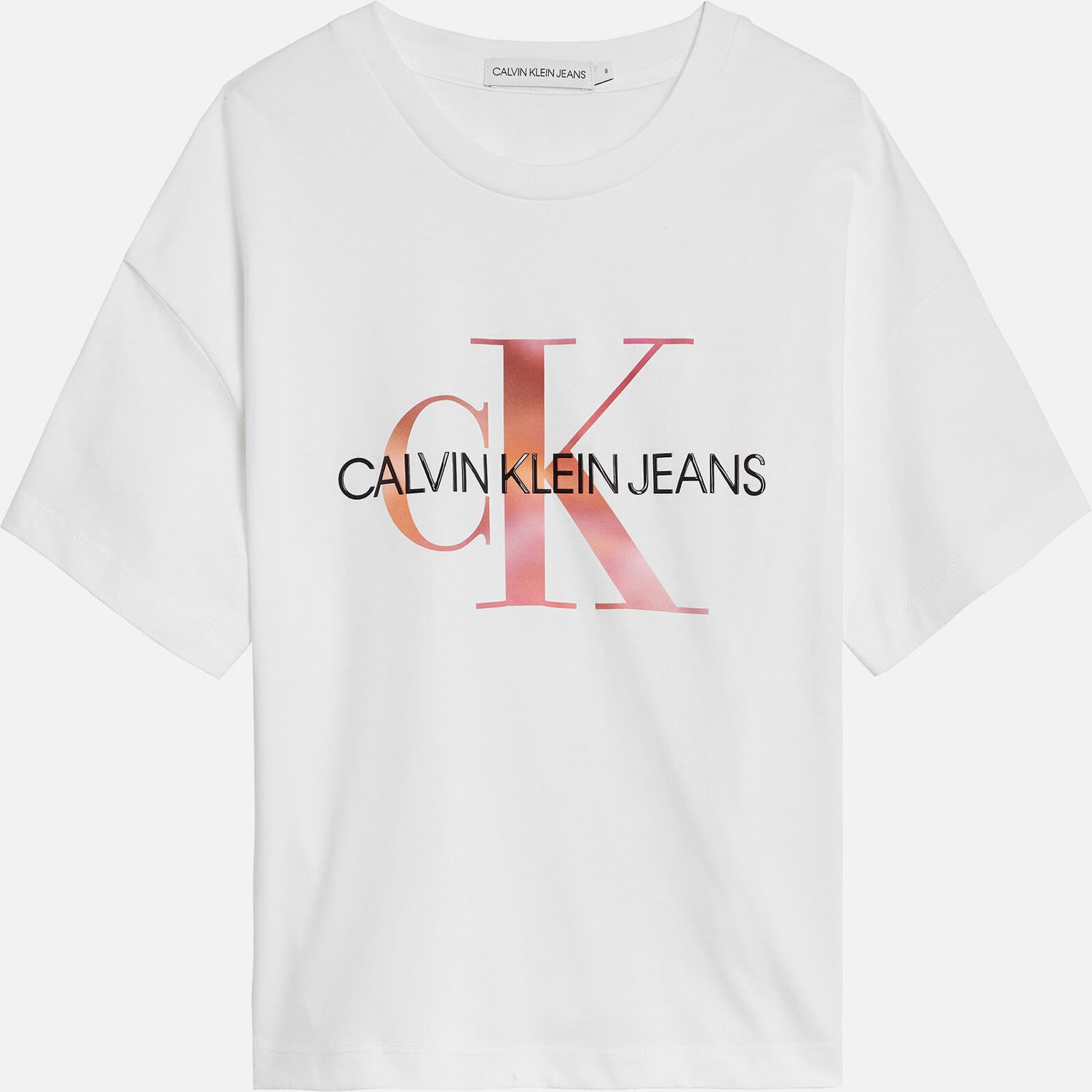 Calvin Klein Girls' Distorted Monogram T-Shirt - Bright White - 12 Years