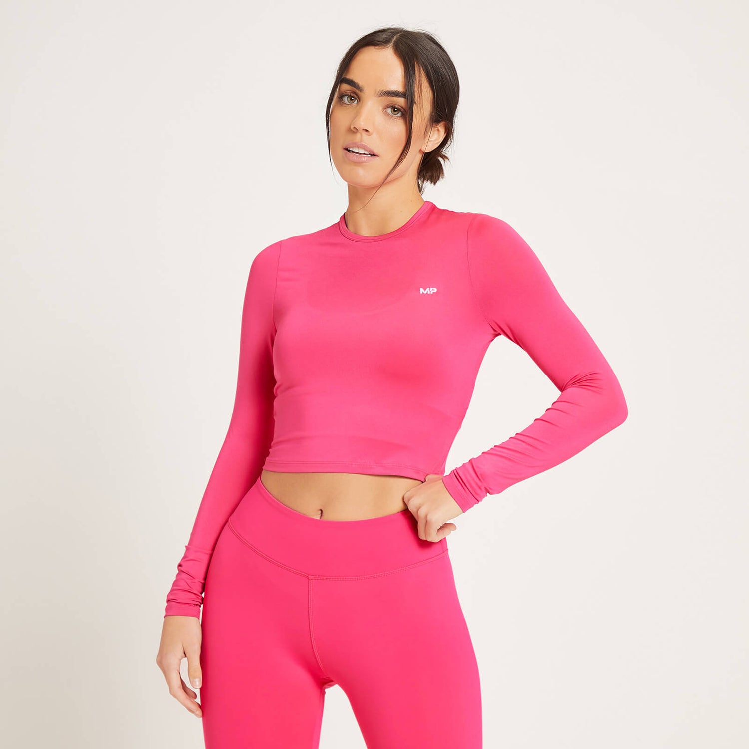 MP Training Dry Tech Crop Top med lange ærmer til kvinder - Magenta - S