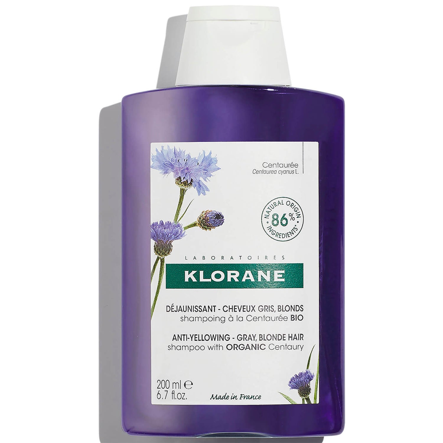 Шампунь для светлый волос KLORANE Anti-Yellowing Shampoo with Organic Centaury for White and Grey Hair, 200 мл