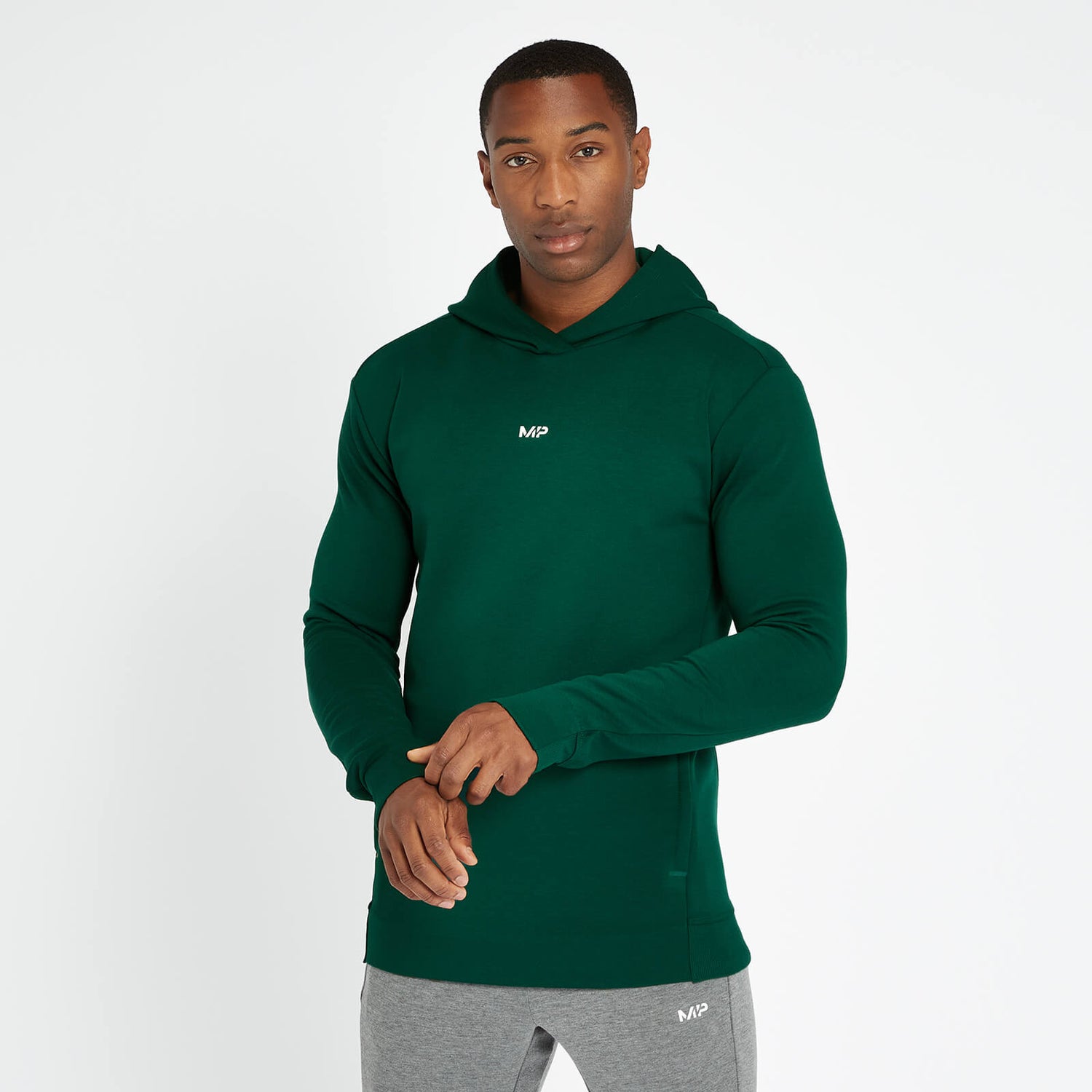 MP Moški pulover s kapuco Engage – borovo zelena