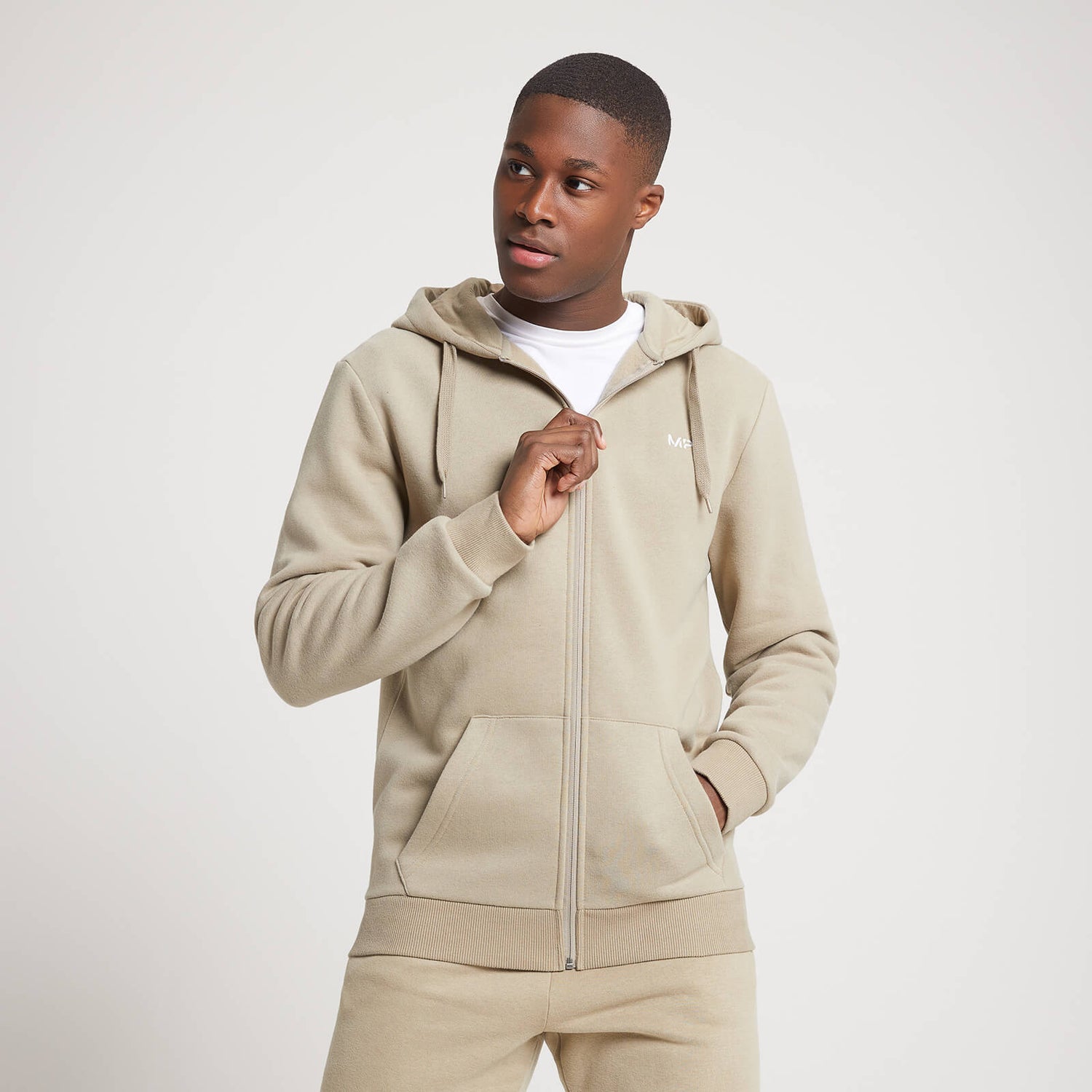 MP hoodie met rits voor heren - Taupe