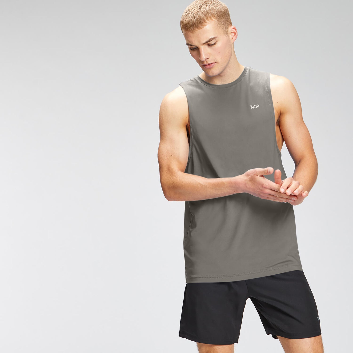 Męska koszulka treningowa bez rękawów z nadrukiem z kolekcji MP – Carbon - XXS
