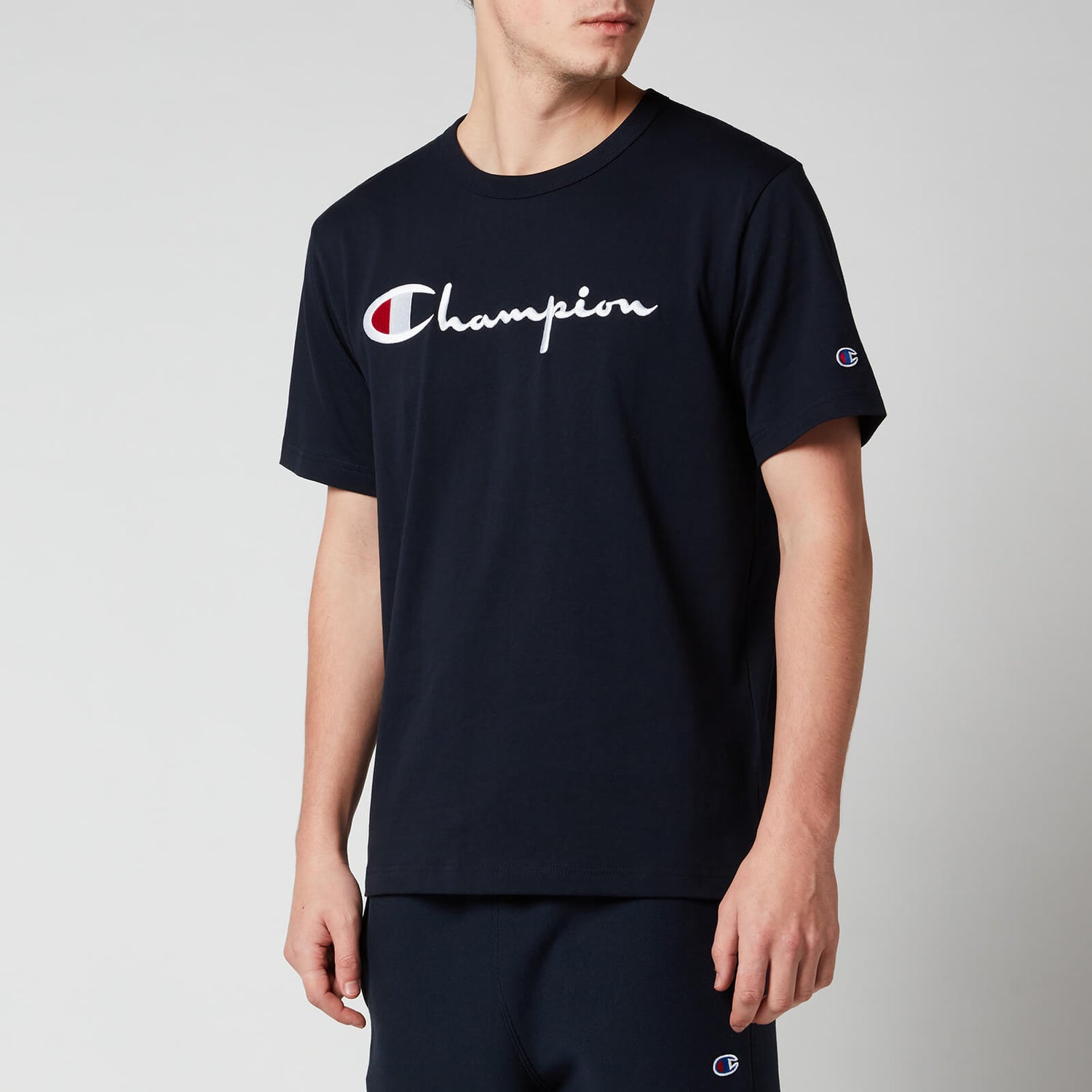 Champion Men's Chest Script Logo T-Shirt - Navy - S