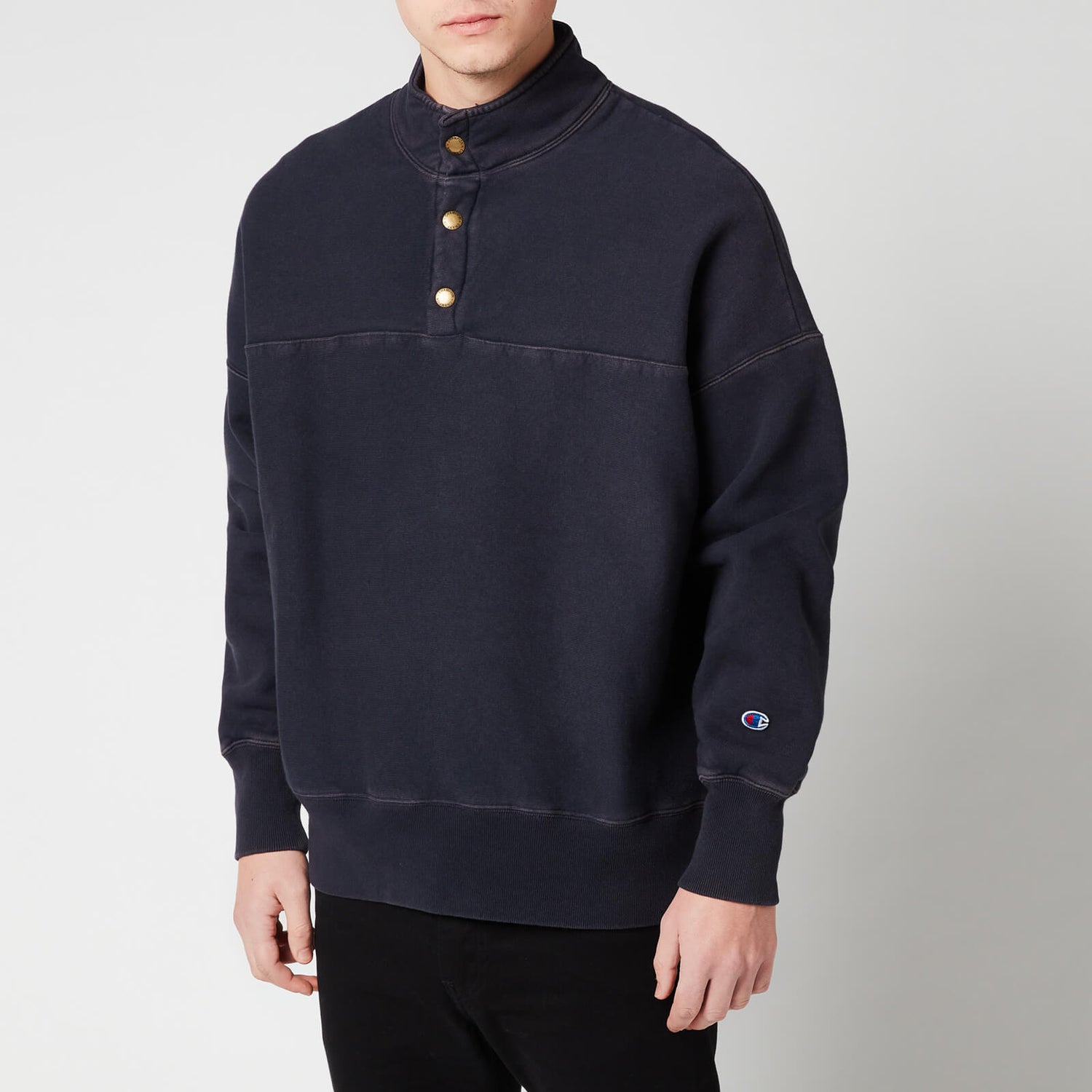 Champion Men's High Collar Buttoned Sweatshirt - Navy - S