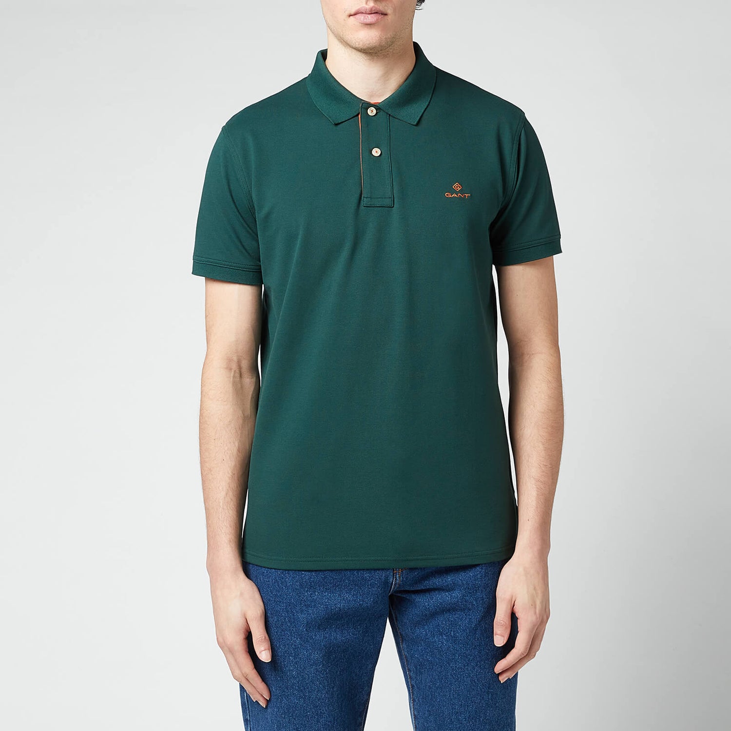 GANT Men's Contrast Collar Pique Polo Shirt - Tartan Green - S