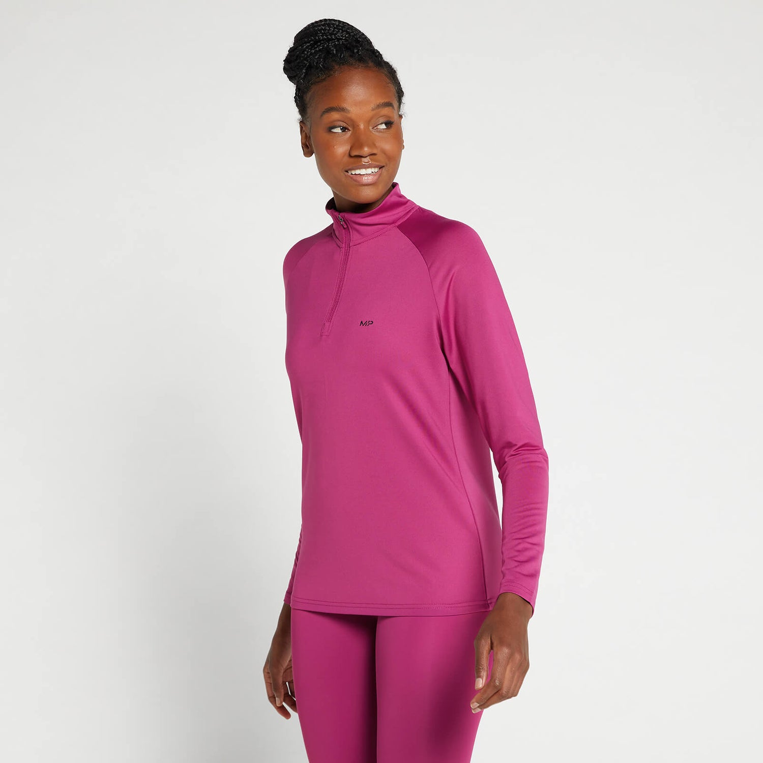 Damska bluza treningowa z suwakiem 1/4 z kolekcji MP – Deep Pink - XXS