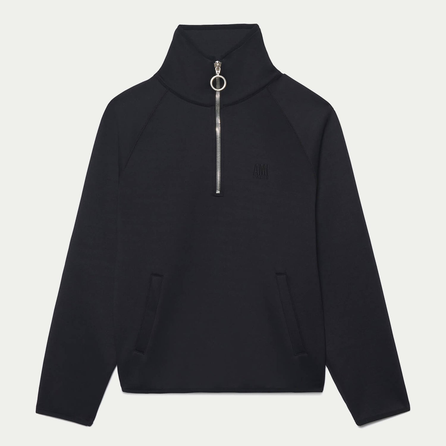 AMI Men's Paris Embroidered Half-Zip Sweatshirt - Black - L
