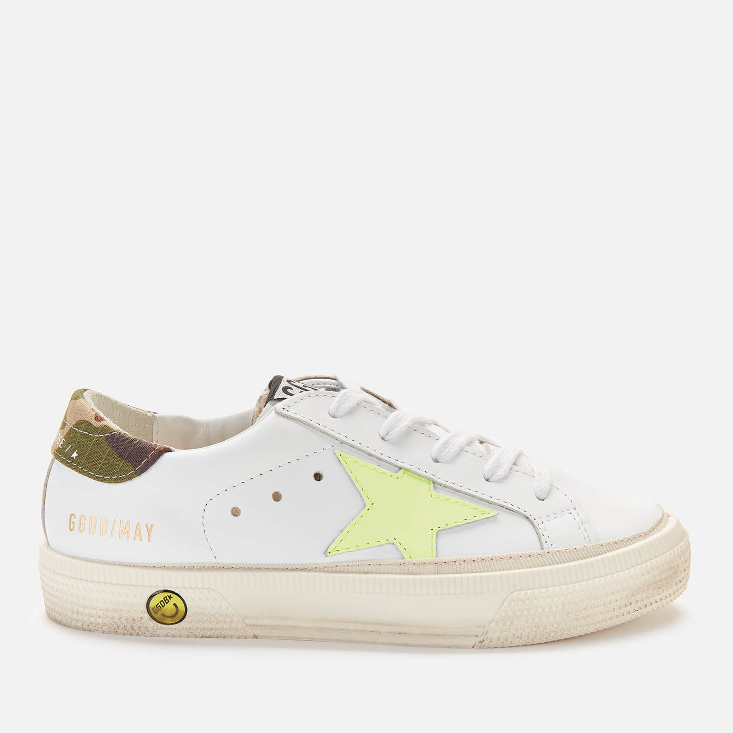 Golden Goose Kids' Leather Upper Star And Heel Trainers - White/Fluo Yellow/Green Camouflage - UK 10 Kids
