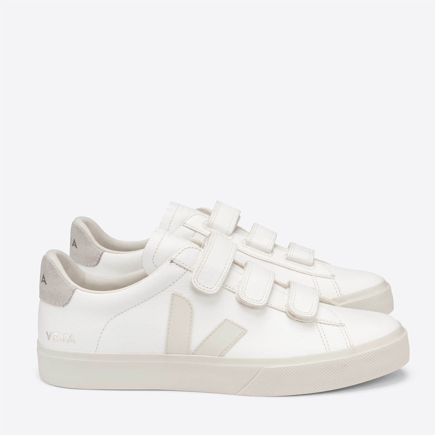 Veja Women's Recife Chrome Free Leather Velcro Trainers - Extra White/Pierre/Natural