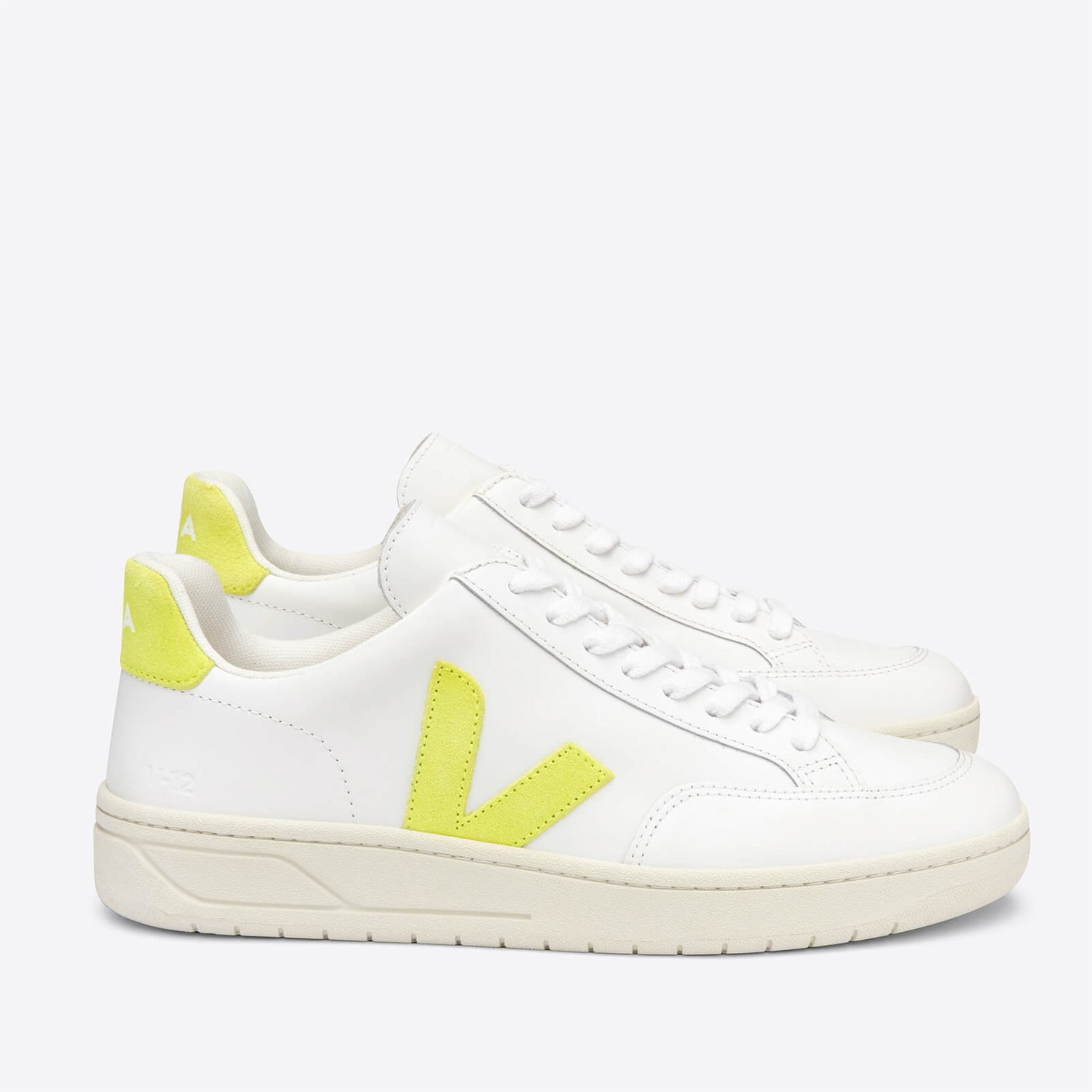Veja Women's V-12 Leather Trainers - Extra White/Jaune/Fluo