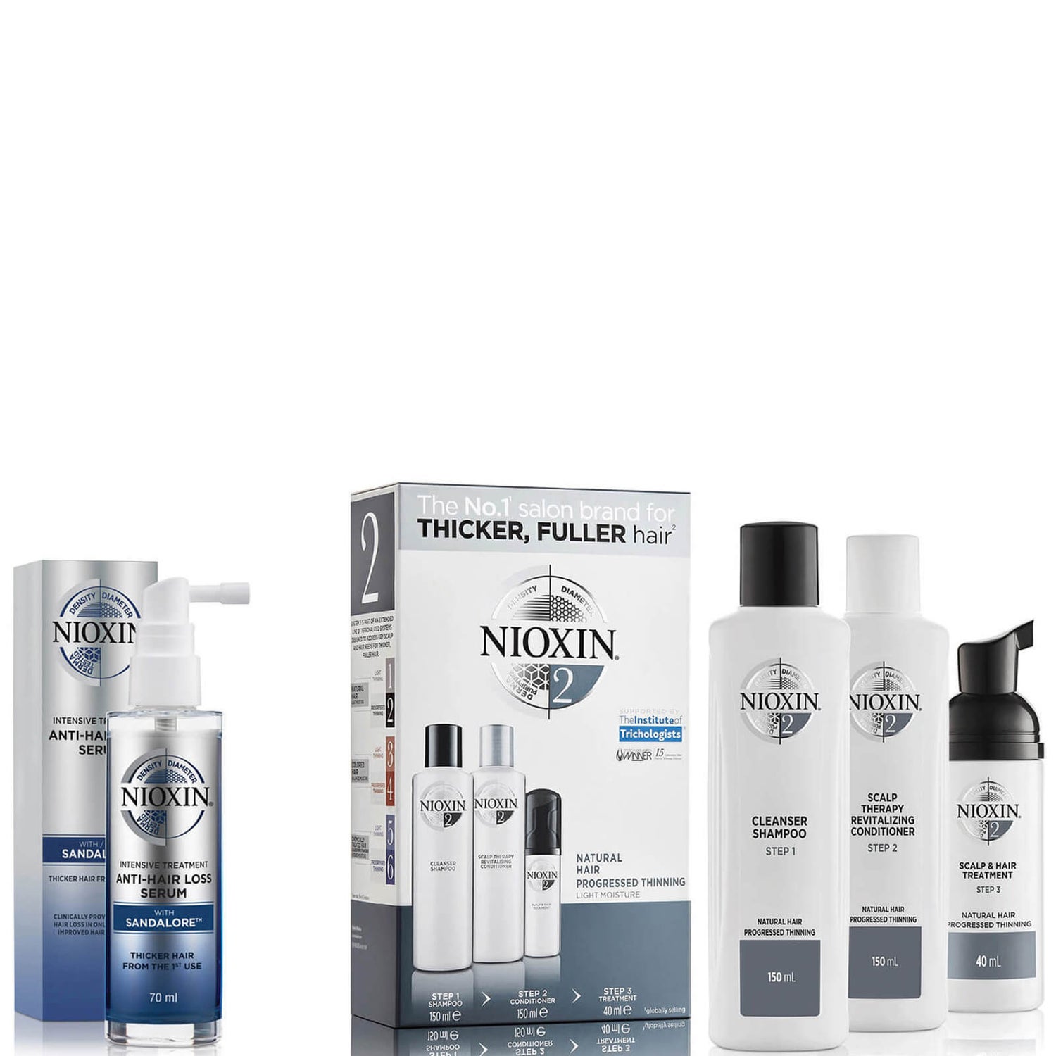 NIOXIN 3-teiliges System 2 Testpaket für natürliches Haar mit fortgeschrittener Ausdünnung Kit