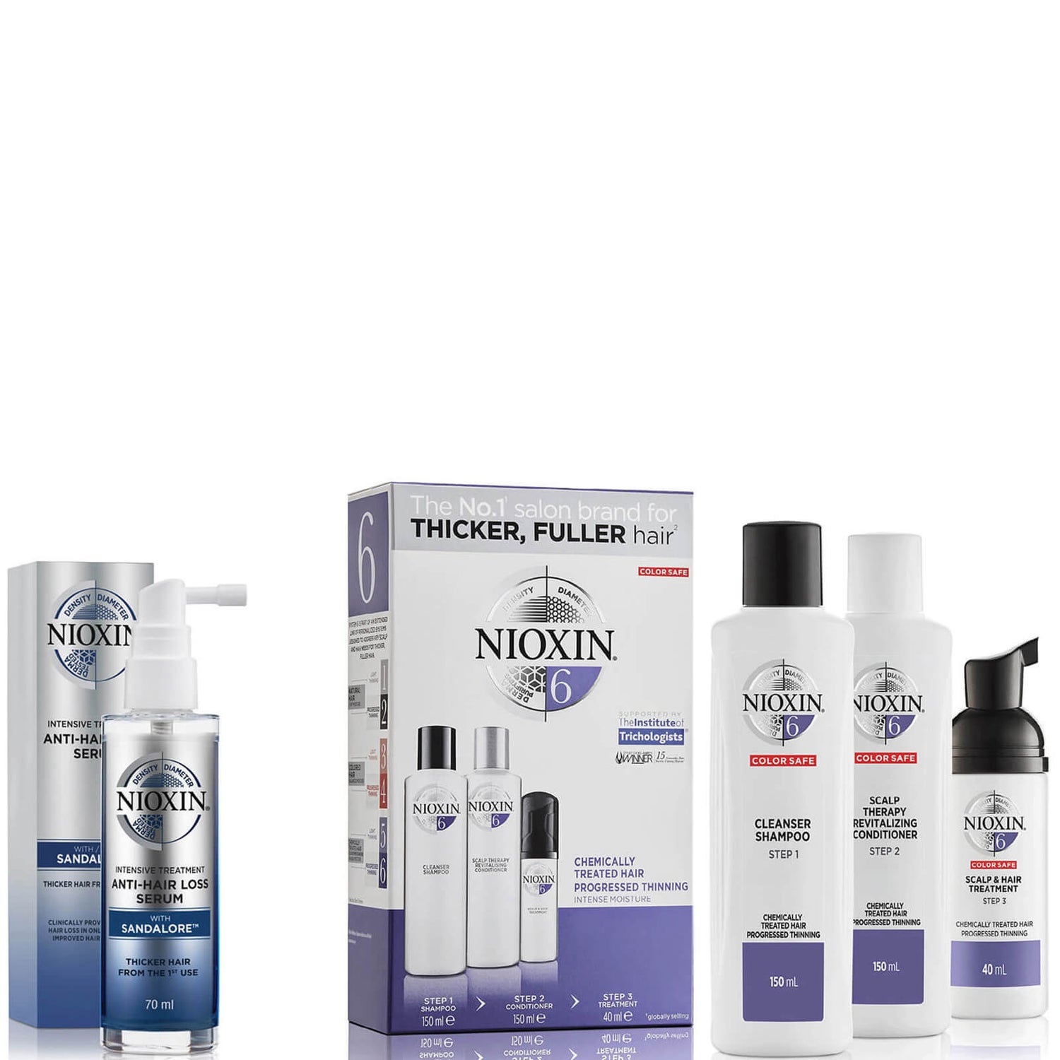 NIOXIN 3-Part System 6 Trial Kit for Chemically Treated Hair with Progressed Thinning Kit