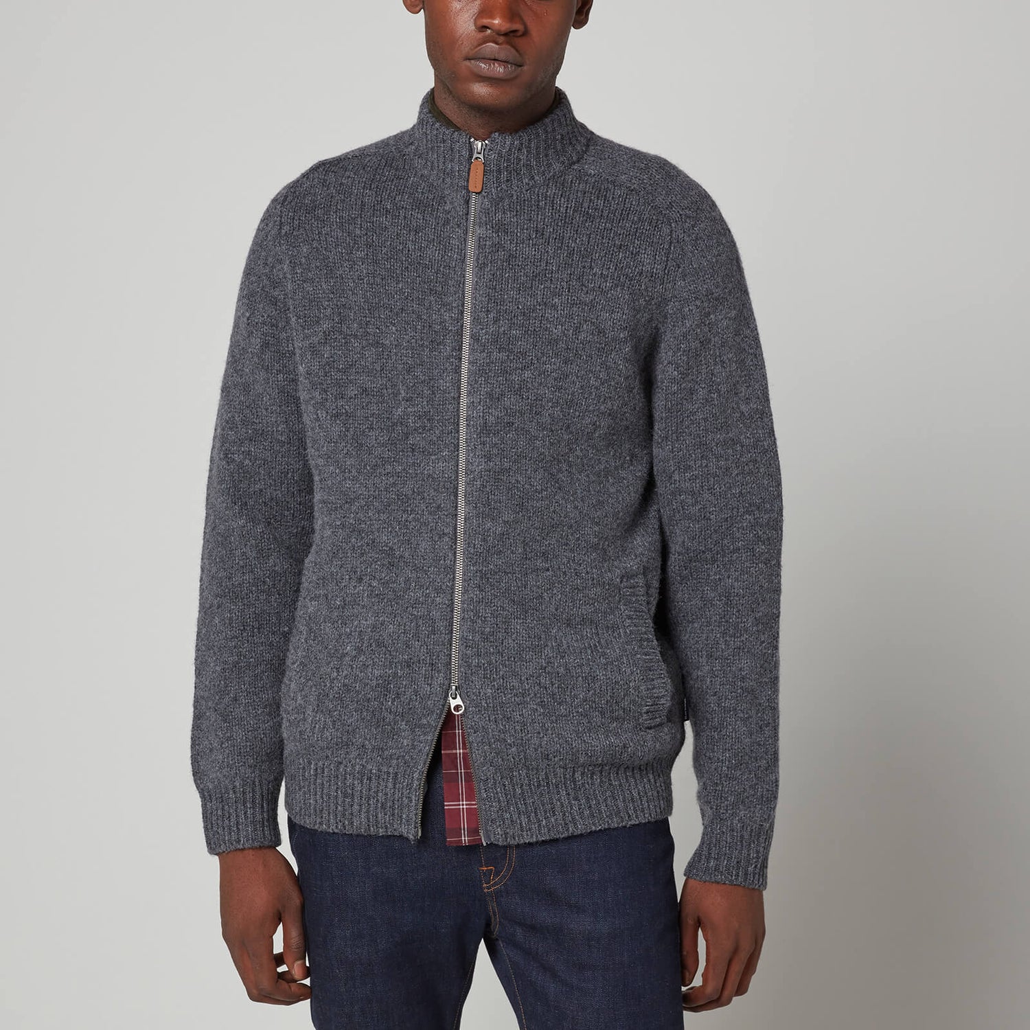 Barbour Men's Calder Knitted Zip Through Jacket - Charcoal Marl