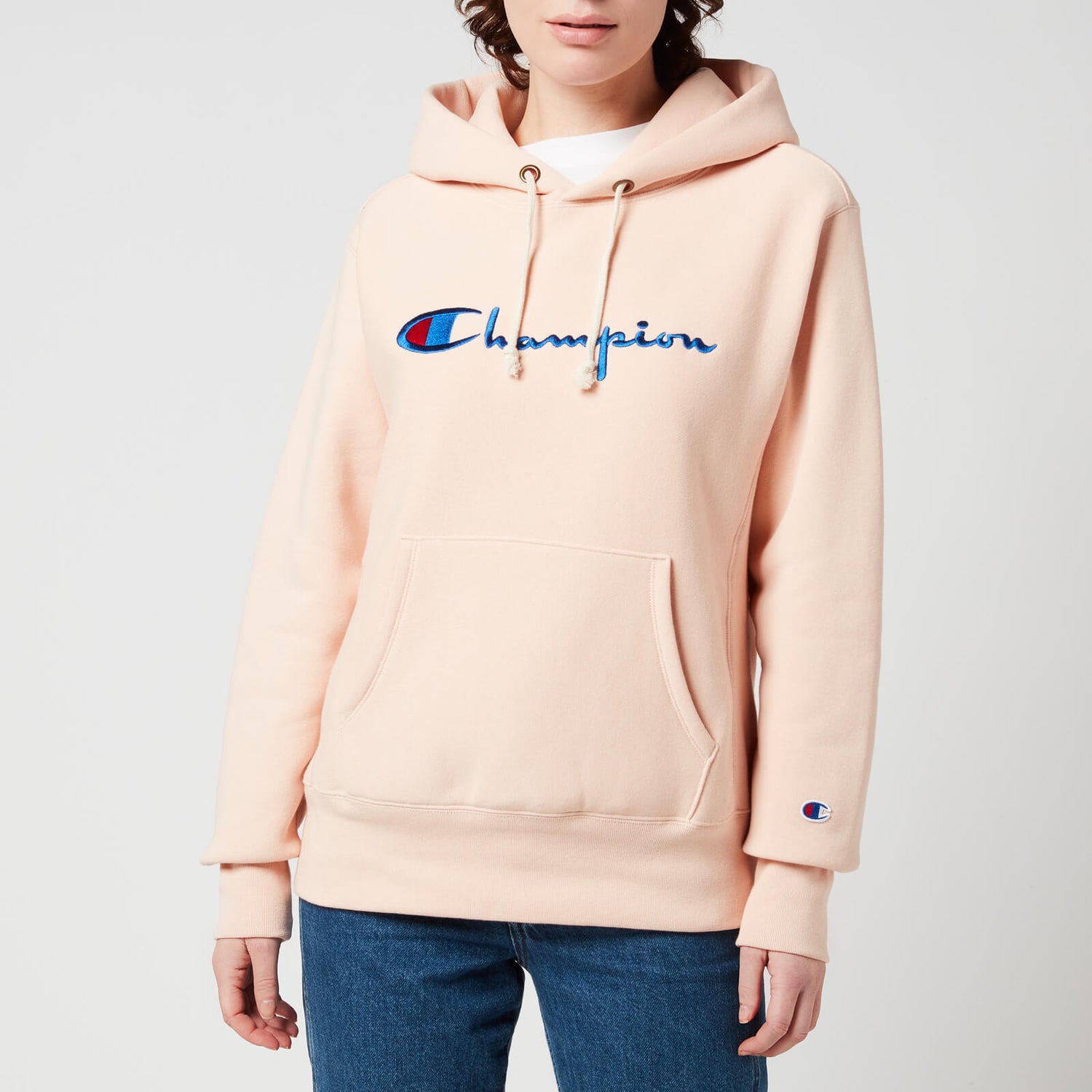 Champion Women's Large Logo Hooded Sweatshirt - Pink - XS