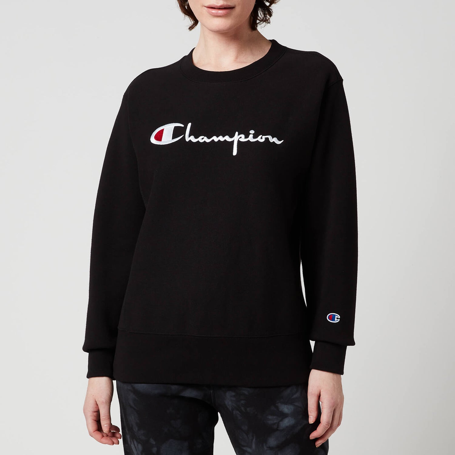 Champion Women's Large Logo Crewneck Sweatshirt - Black - XS