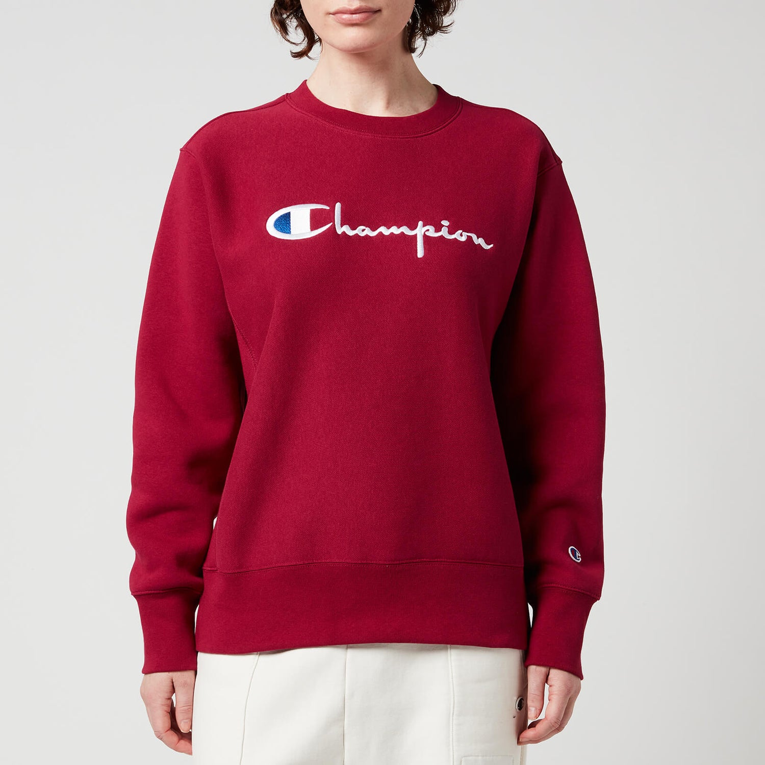 Champion Women's Large Logo Crewneck Sweatshirt - Burgundy - XS
