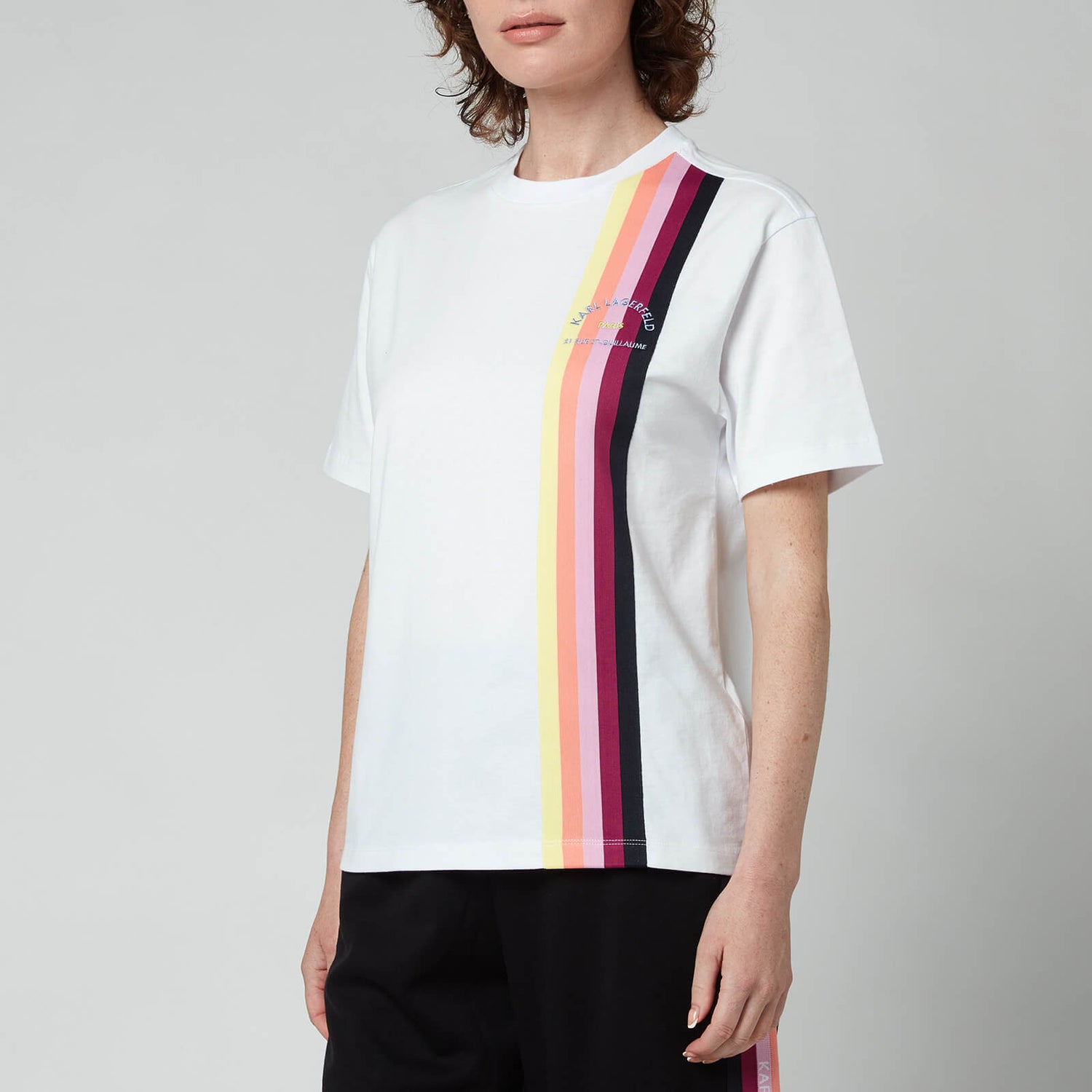 KARL LAGERFELD Women's Stripe Tape T-Shirt - White