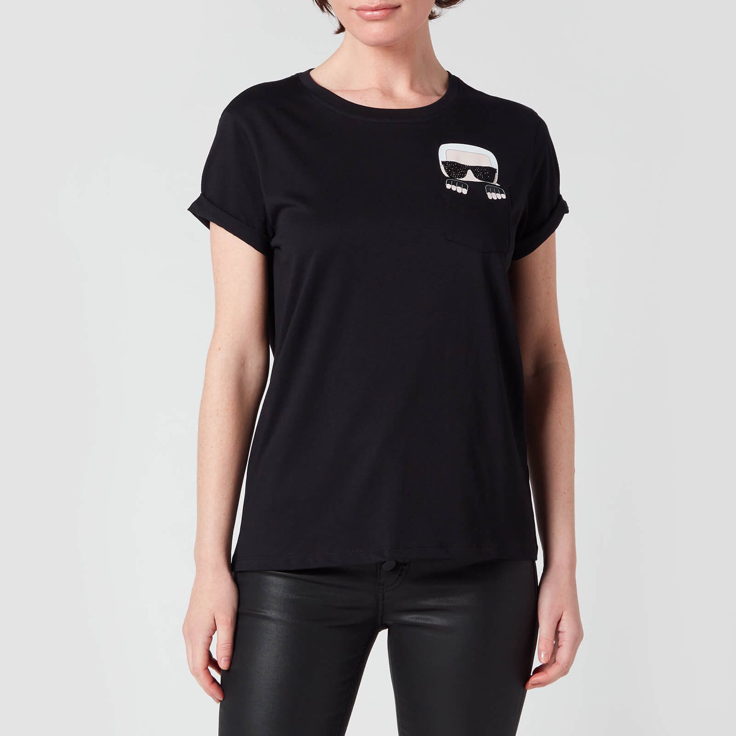 KARL LAGERFELD Women's Organic Ikonik Karl Pocket T-Shirt - Black