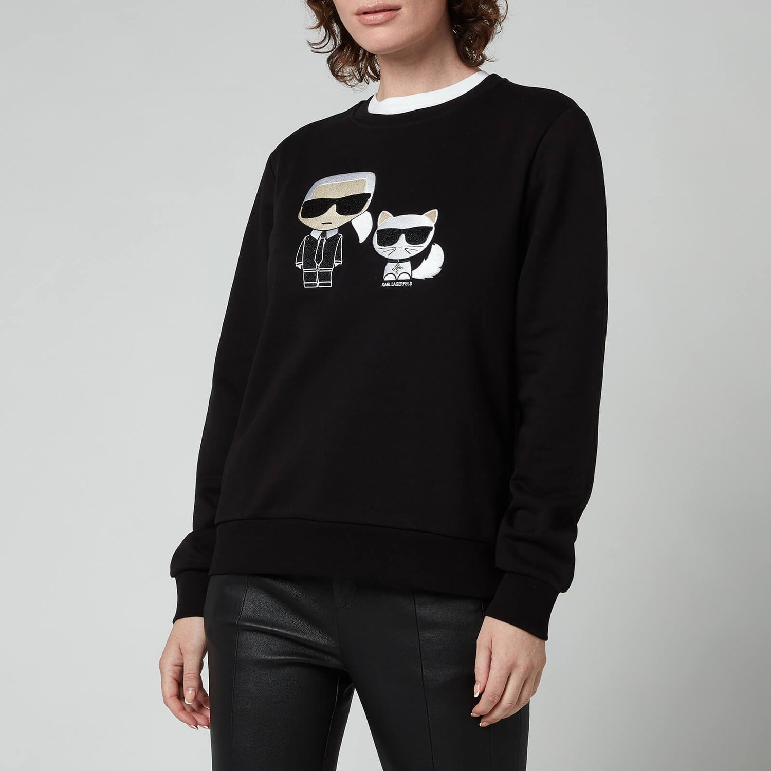 KARL LAGERFELD Women's Organic Ikonik Karl & Choupette Sweatshirt - Black - XS