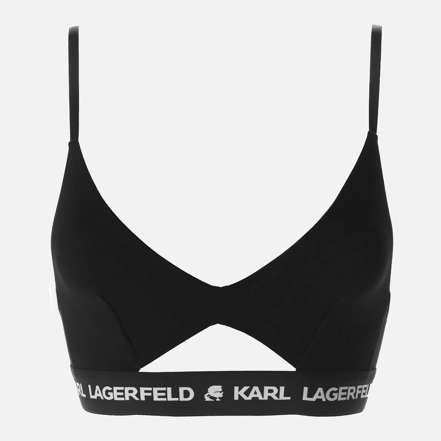 KARL LAGERFELD Women's Peephole Logo Bra - Black - L