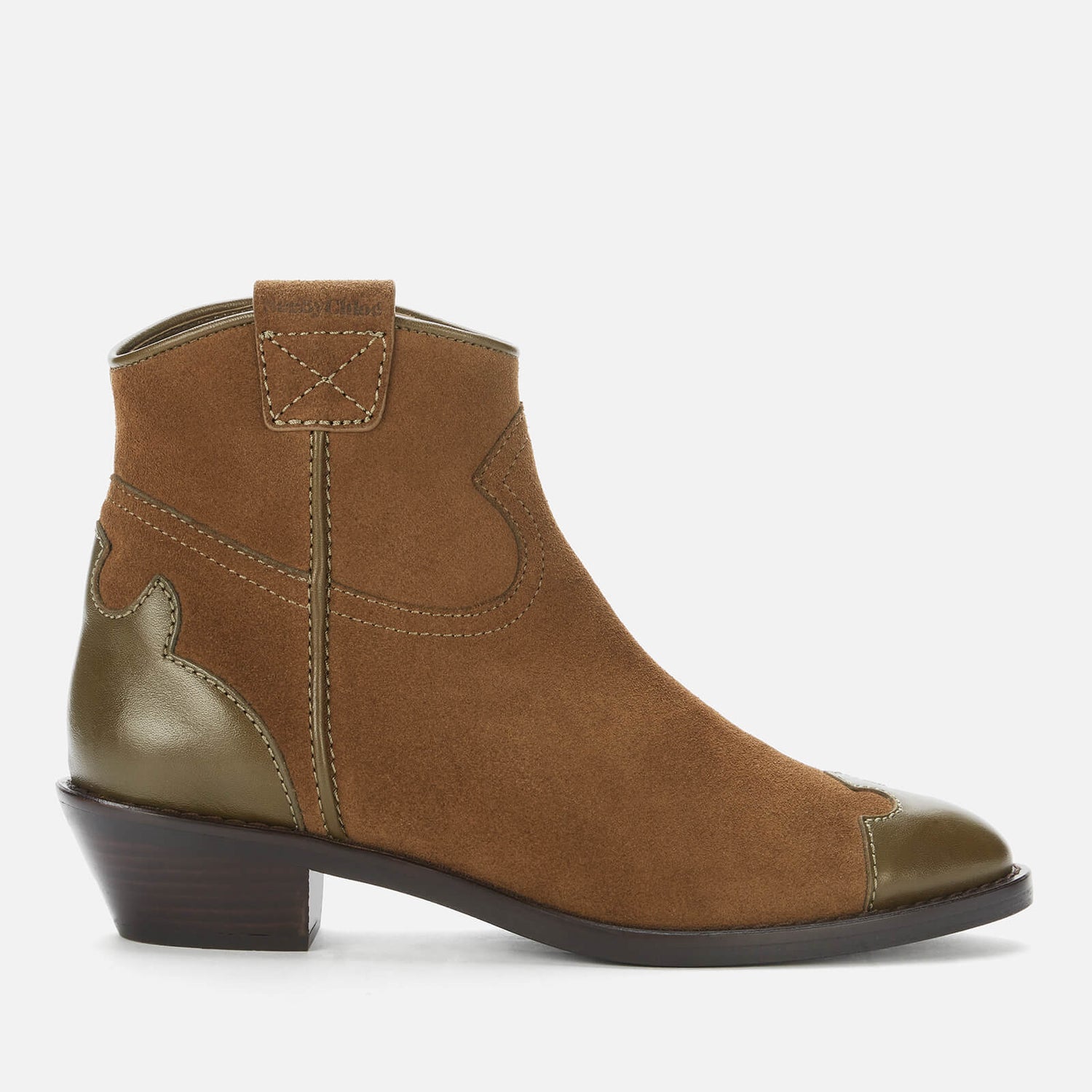 See By Chloé Women's Effie Leather/Suede Western Boots - Khaki - UK 3