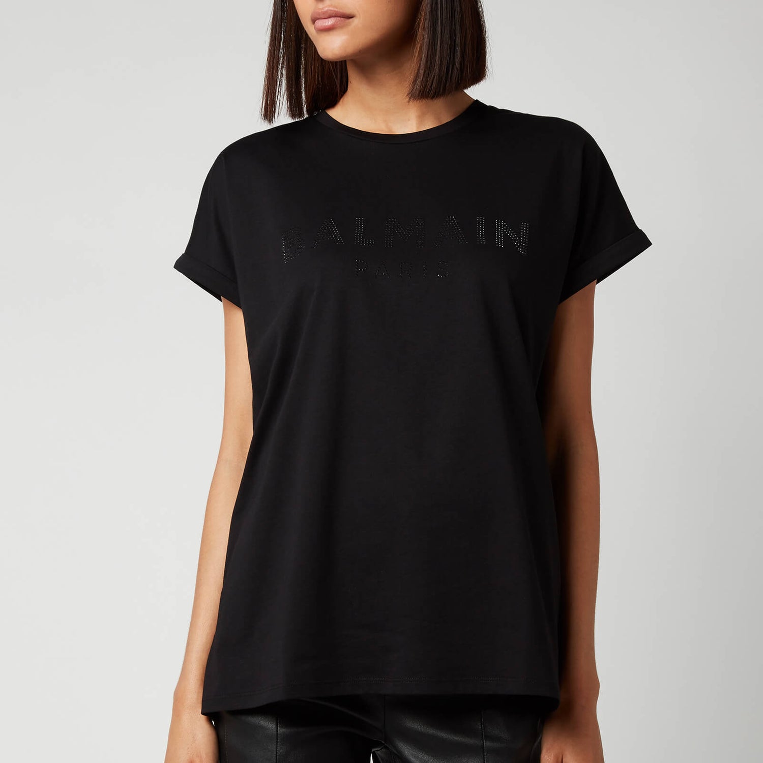 Balmain Women's Short Sleeve Strass Logo T-Shirt - Noir/Noir